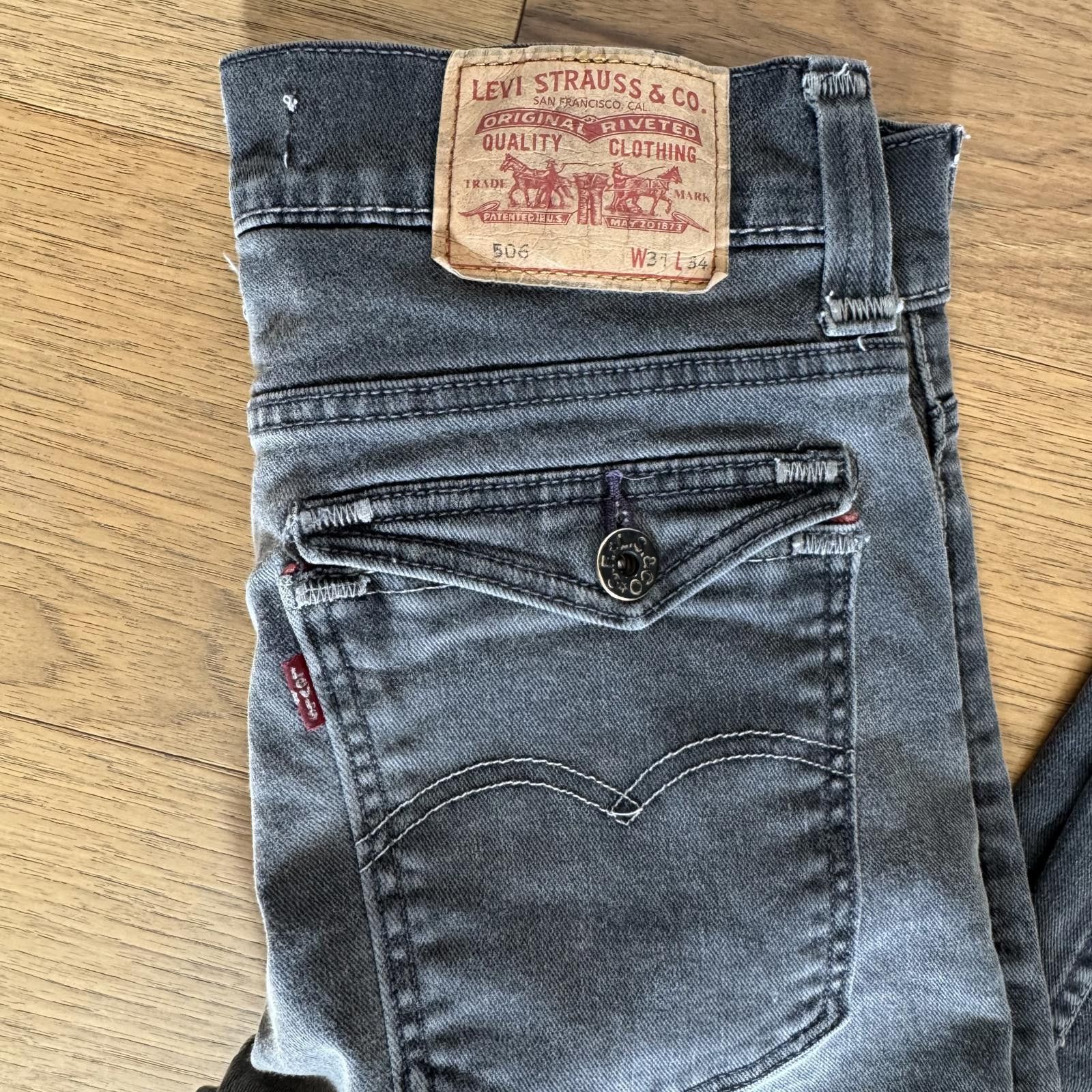Levi's Levi's 506 Standard Men's Jeans W31 L34 Gray Denim Size US 31 - 2 Thumbnail