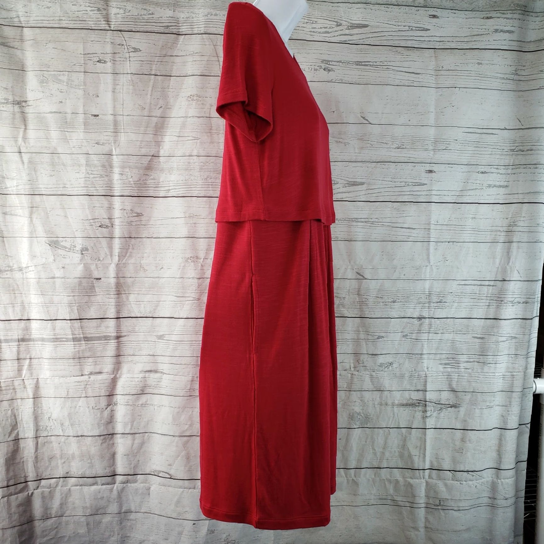 J. Jill J Jill Womens Dress PXS Red Layered Short Sleeve Rayon Blend Back Buttons Knee Length Vintage No Size 26" / US 2 / IT 38 - 3 Thumbnail