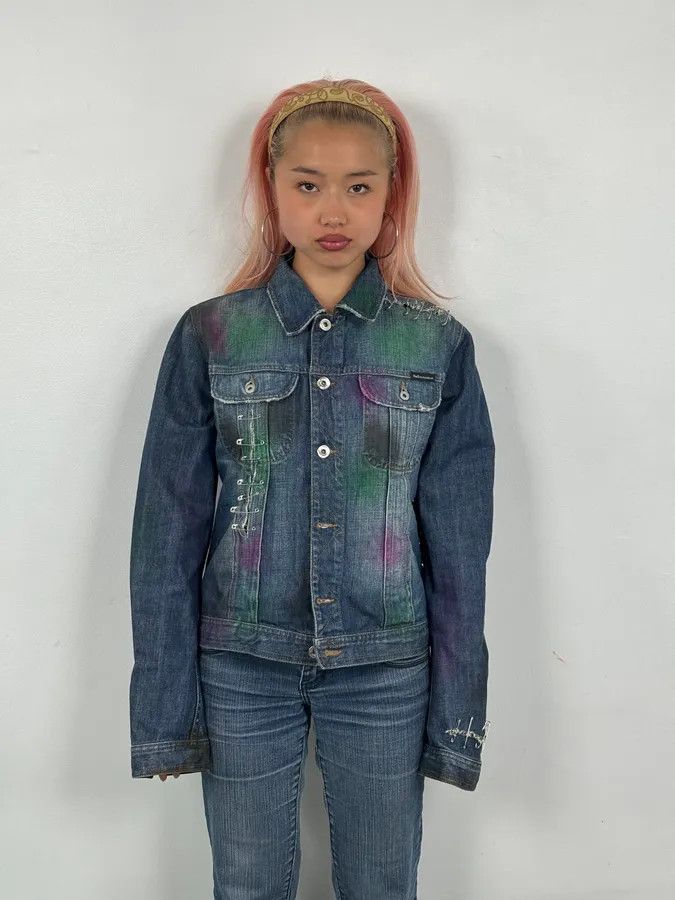 Dolce & Gabbana AW2001 Dolce & Gabbana Safety Pins Tie-Dye Distressed Denim Jacket Size XS / US 0-2 / IT 36-38 - 2 Thumbnail