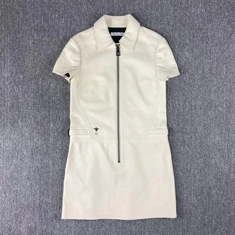 Dior Dior Cream Leather Women's Dress Size S 0089 Size S / US 4 / IT 40 - 1 Thumbnail
