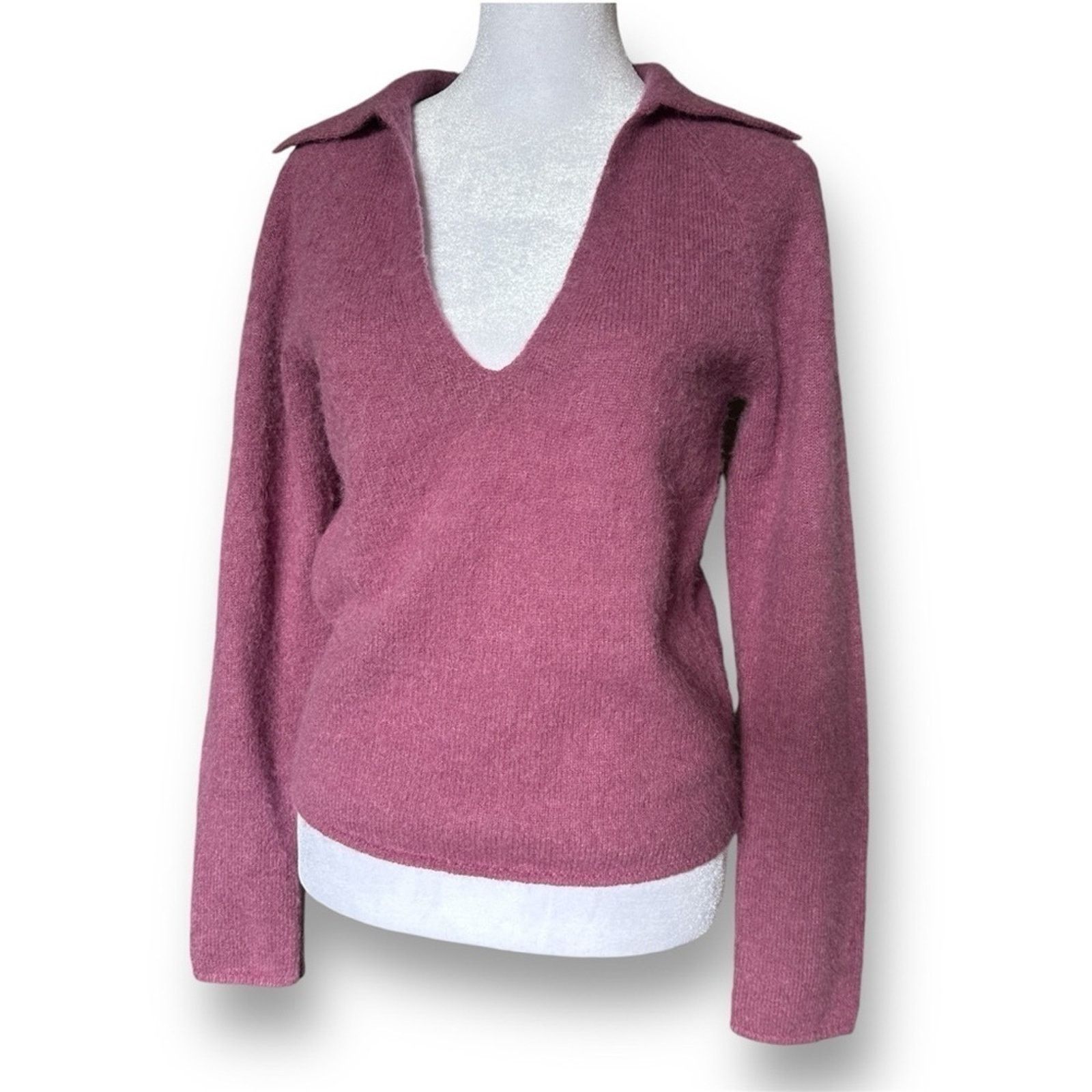 Vince VINCE Brushed V Neck Polo Alpaca & Wool-Blend Sweater Pink S Size S / US 4 / IT 40 - 8 Thumbnail