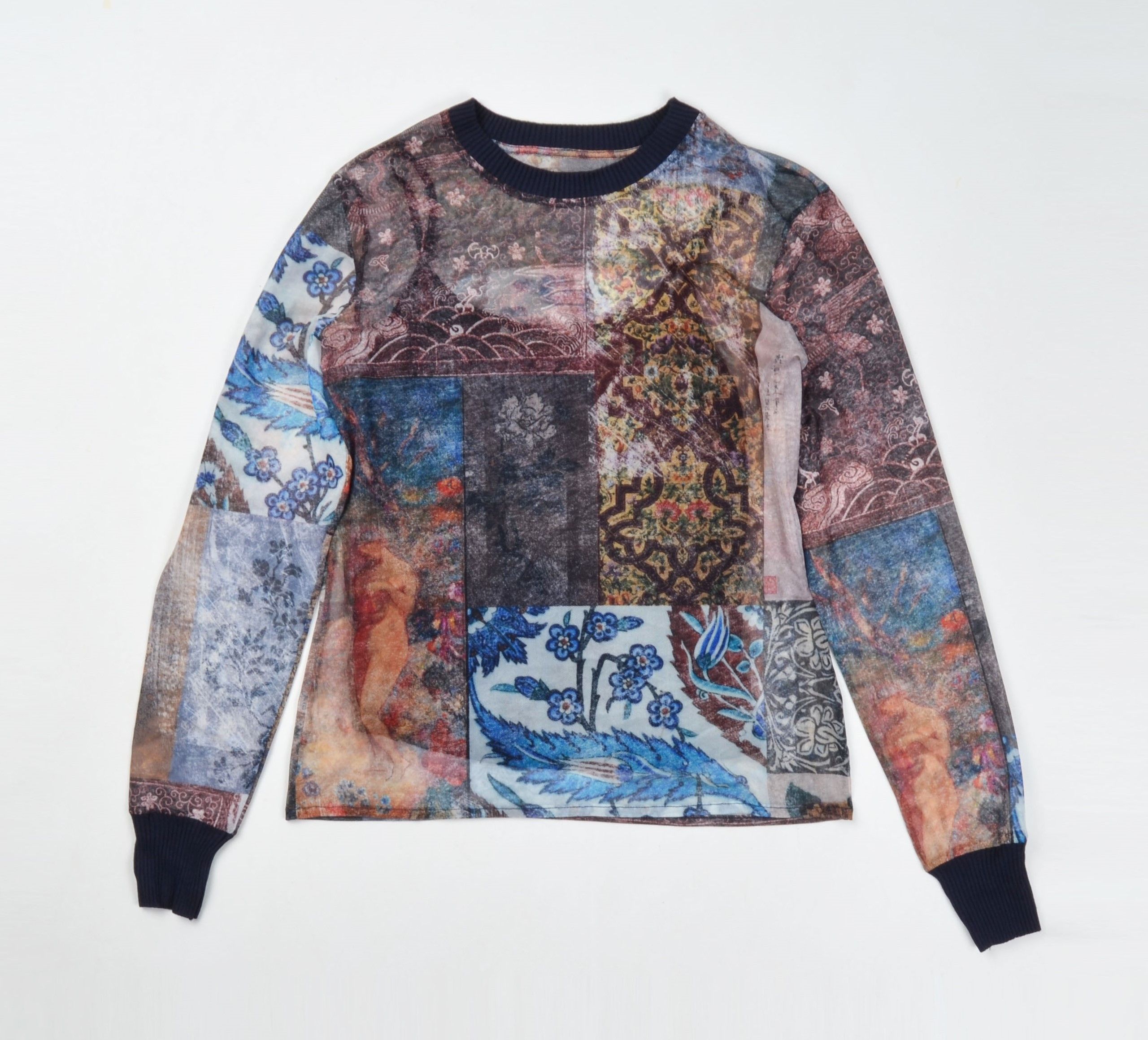 Designer × Desigual × Vintage Desigual Y2K Mesh Printed Long Sleeve Boho Top Blouse Size L / US 10 / IT 46 - 4 Thumbnail
