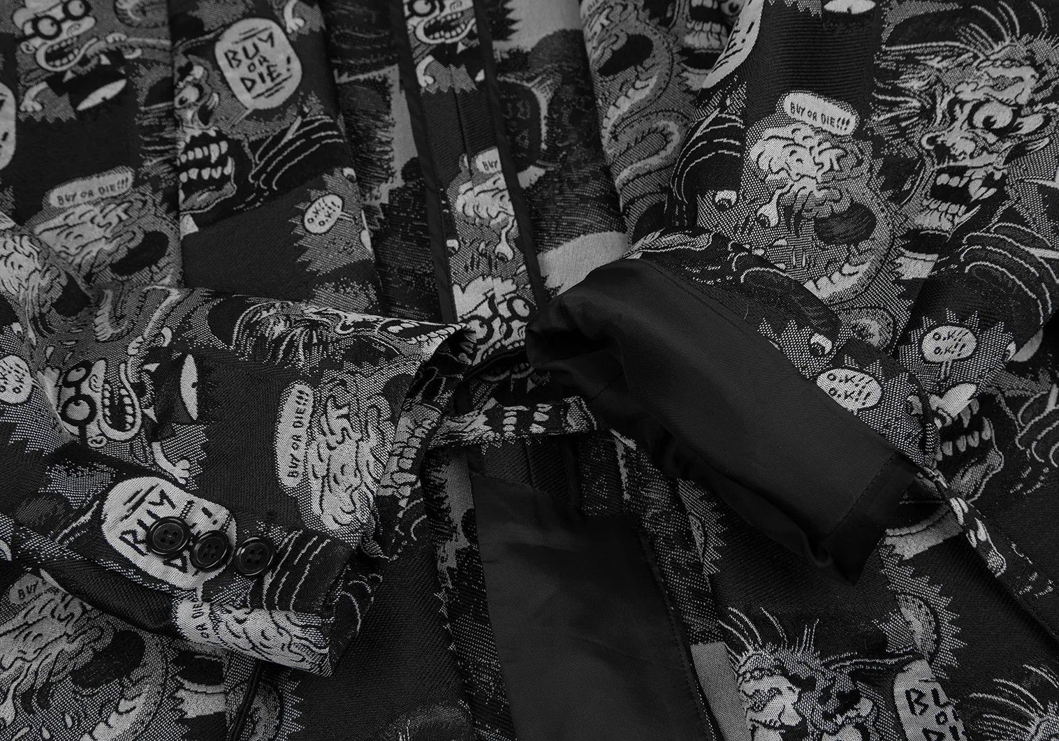 Comme des Garcons Homme Plus Comic Jacquard Drawstring Jacket in Black and Gray M Size US M / EU 48-50 / 2 - 4 Thumbnail