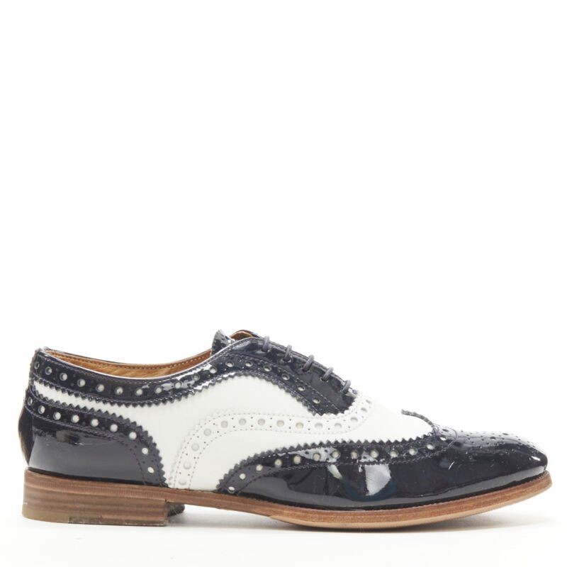 Church's CHURCH'S Burwood black patent white perforated leather brogue EU36 Size US 6 / IT 36 - 1 Thumbnail