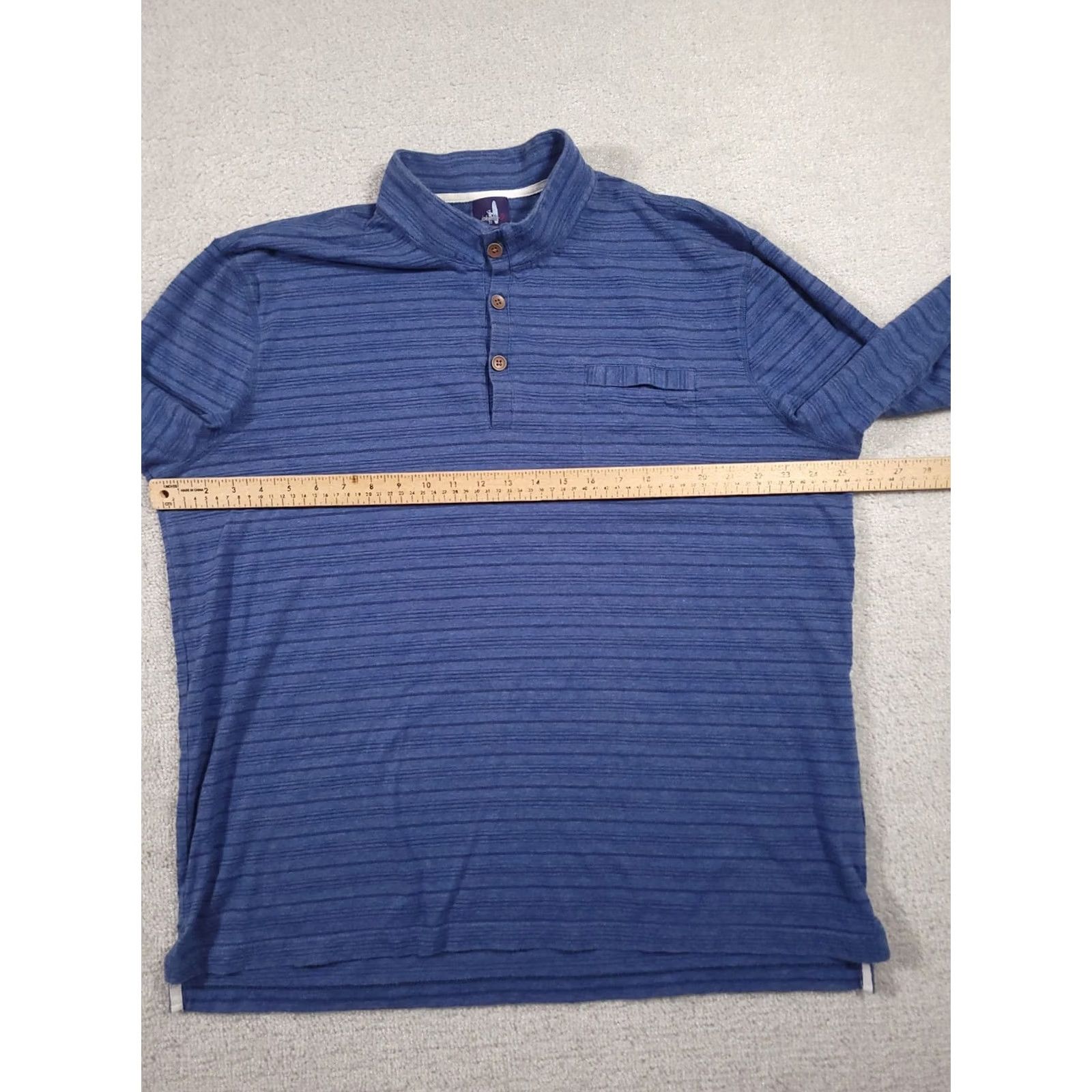 johnnie-O johnnie-O Polo Shirt Mens 2XL Blue Striped Long Sleeve Henley Size US XXL / EU 58 / 5 - 3 Thumbnail