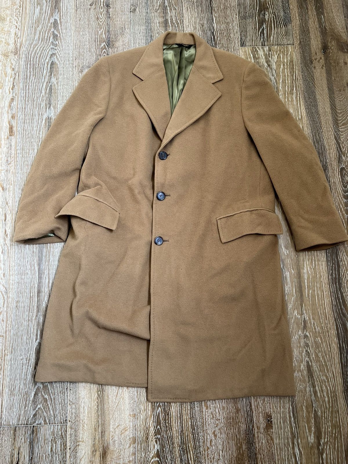 image of Cashmere Wool x Vintage Bench Needled Hand Tailored Heavy Cashmere Coat in Tan, Men's (Size Large)