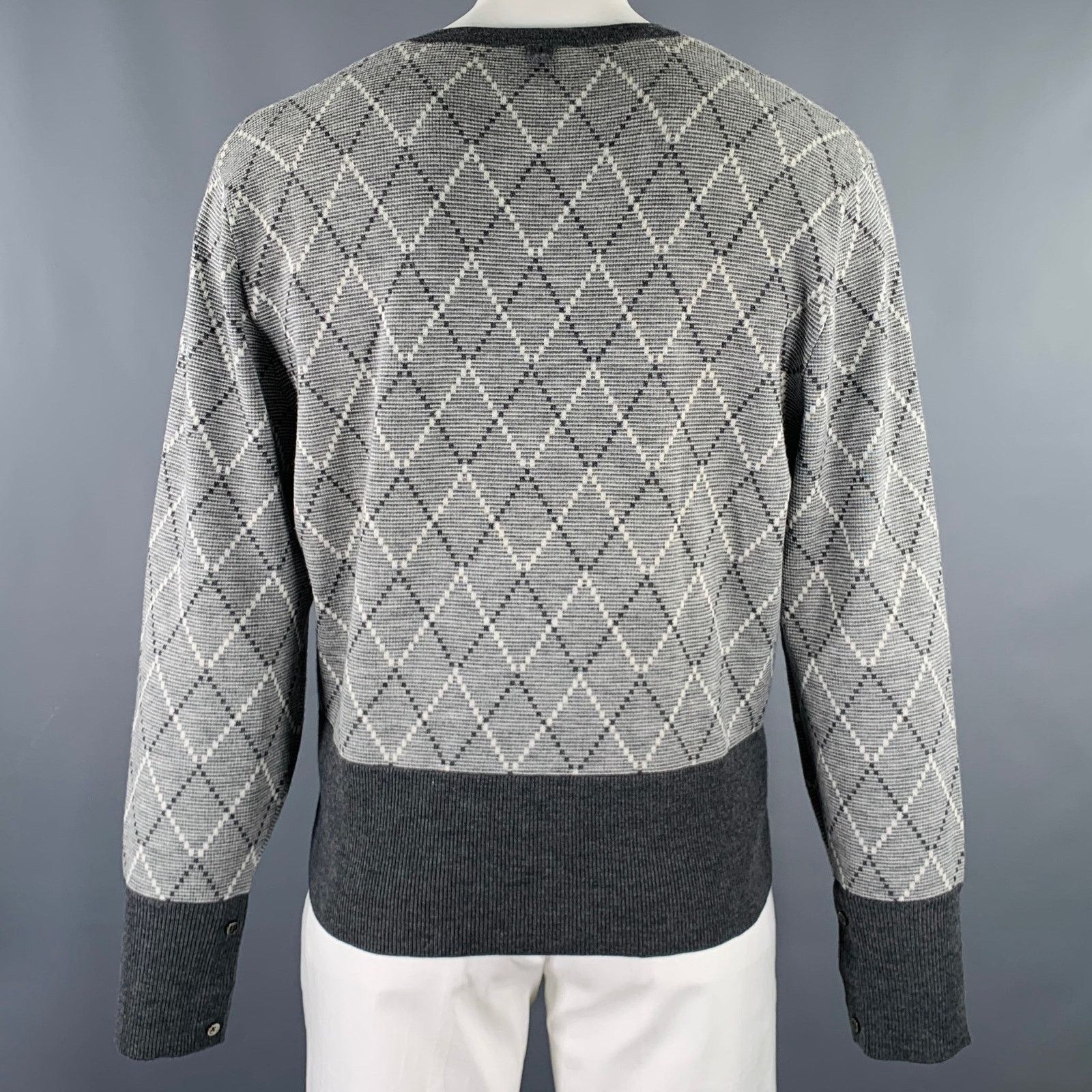 Brooks Brothers Black Fleece XXL Grey White Diamond Wool Blend V-Neck Pullover Size US XXL / EU 58 / 5 - 3 Thumbnail