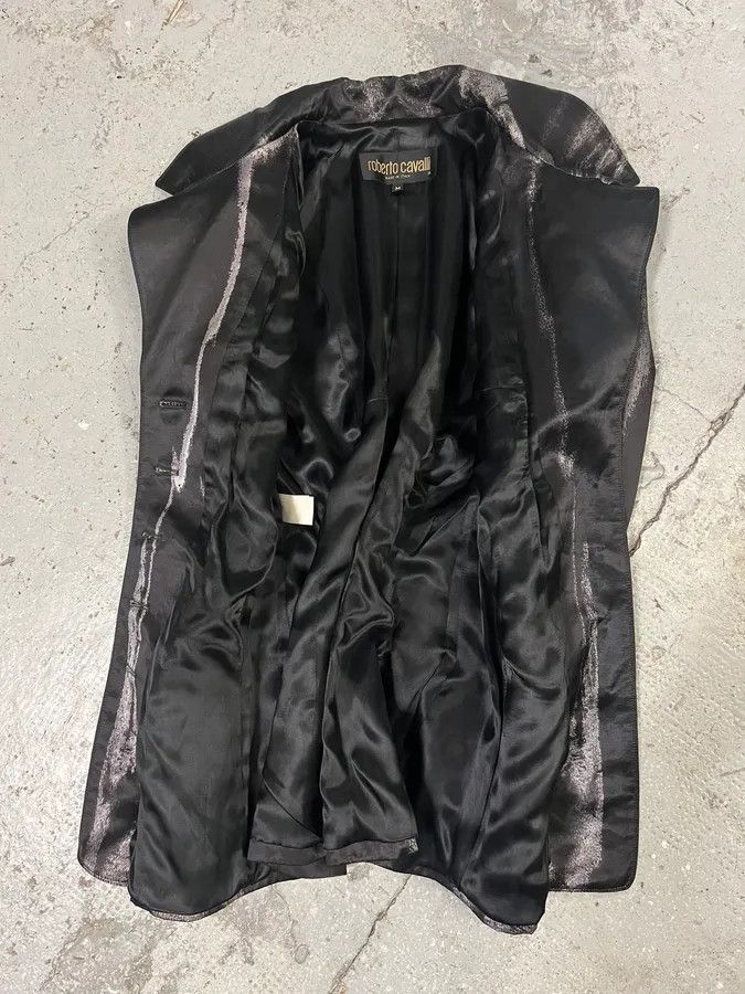 Roberto Cavalli × Vintage 2000s Roberto Cavalli Silver Paint Black Blazer Size M / US 6-8 / IT 42-44 - 7 Thumbnail