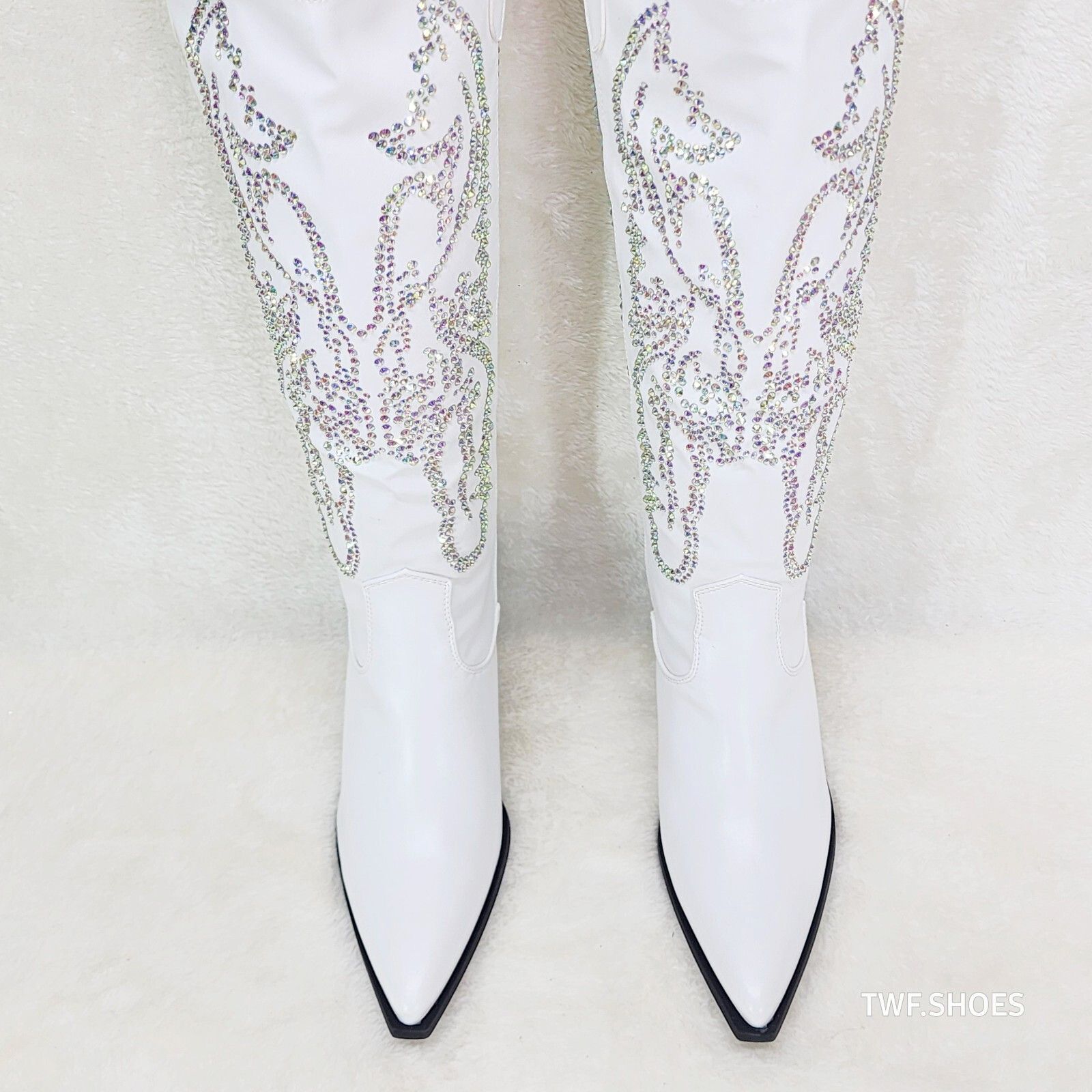 Other Razzle White Country Western Cowgirl Knee Boots Rhinestone D Size US 6.5 / IT 36.5 - 5 Thumbnail
