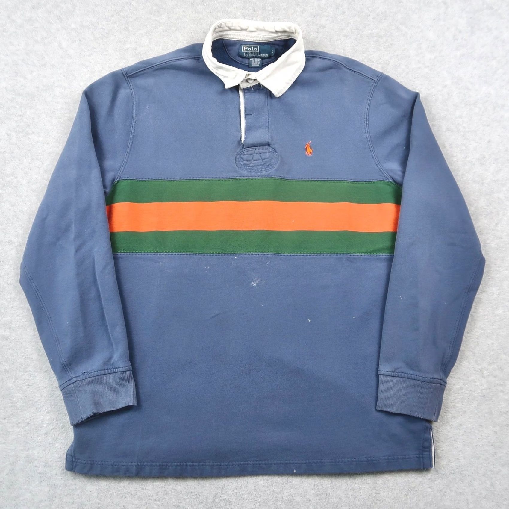 Polo Ralph Lauren VINTAGE Polo Ralph Lauren Rugby Shirt L Large Blue Green Orange Stripe Long Sleeve Mens Size US L / EU 52-54 / 3 - 2 Thumbnail