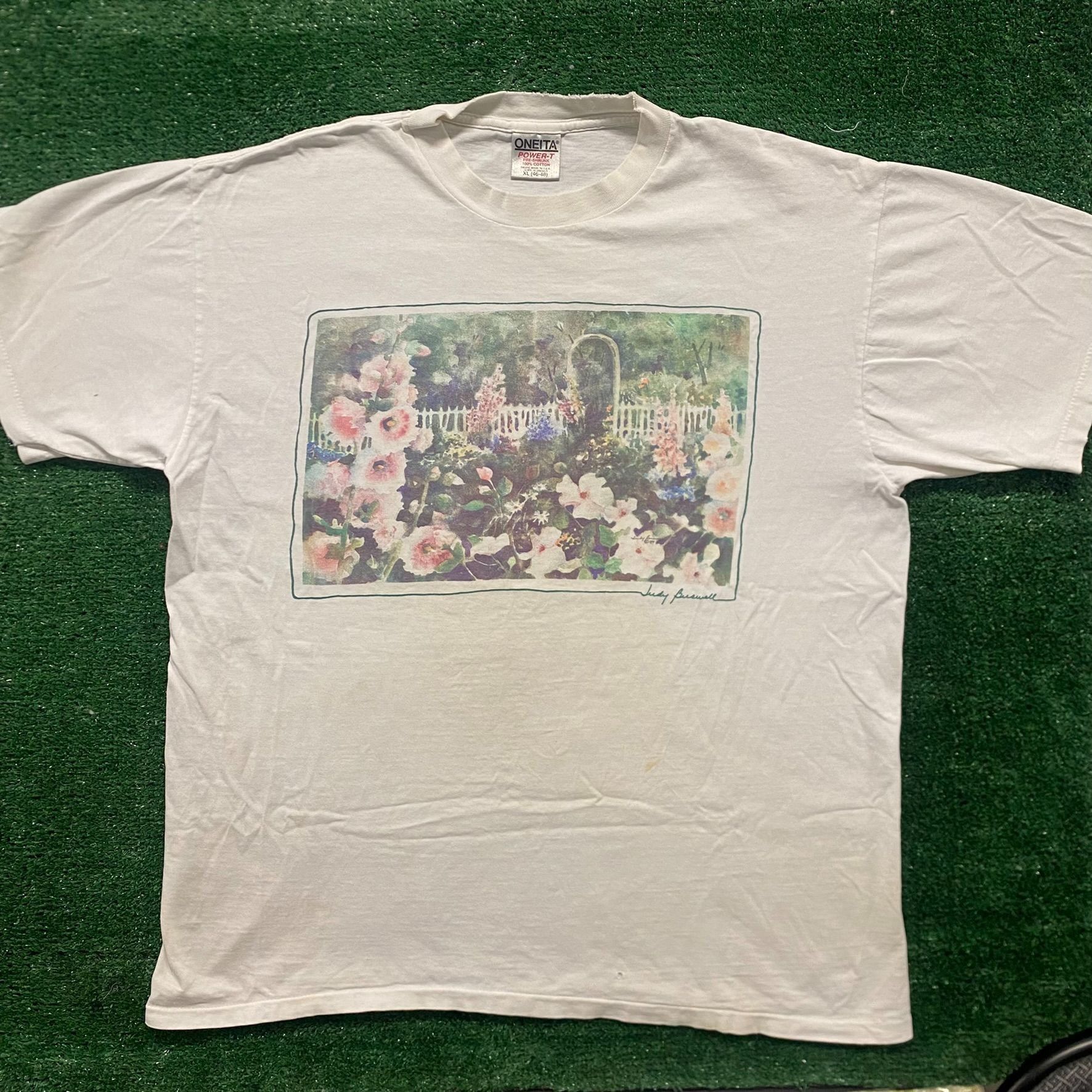 Vintage Flower Garden Art Tee Vintage 90s Oil Painting Floral Shirt Size US XL / EU 56 / 4 - 1 Thumbnail