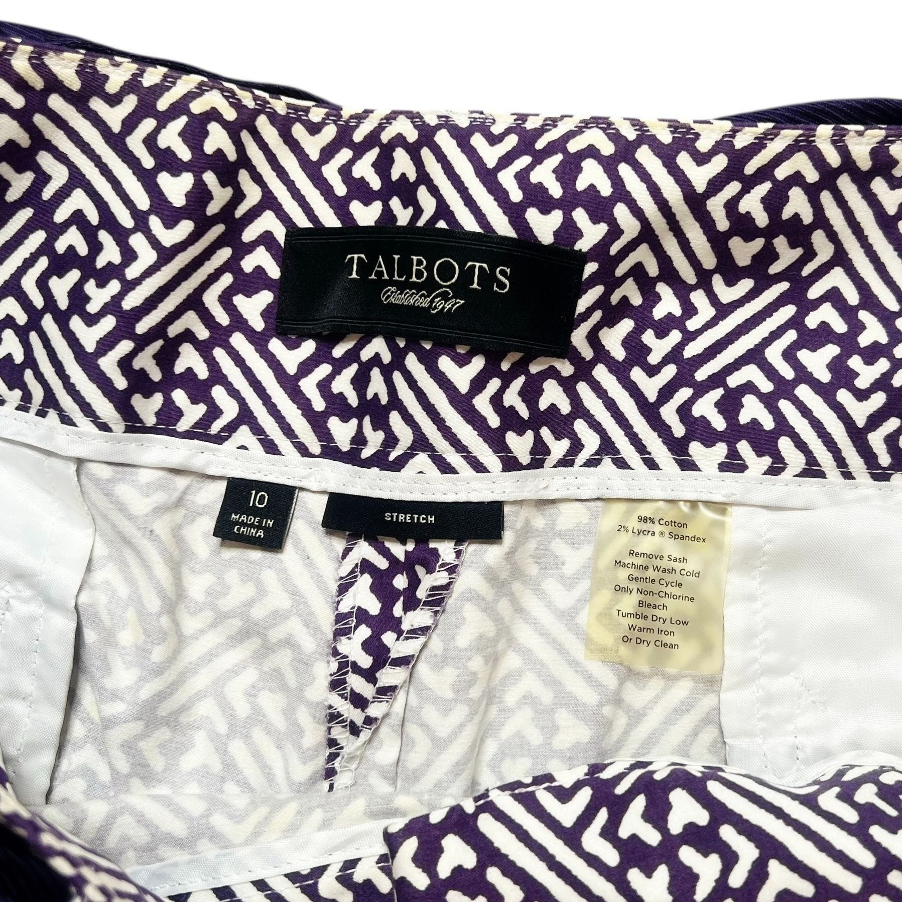 Talbots Talbots Pants Womens Size 10 Purple White Geometric Print wi Size 32" / US 10 / IT 46 - 3 Thumbnail