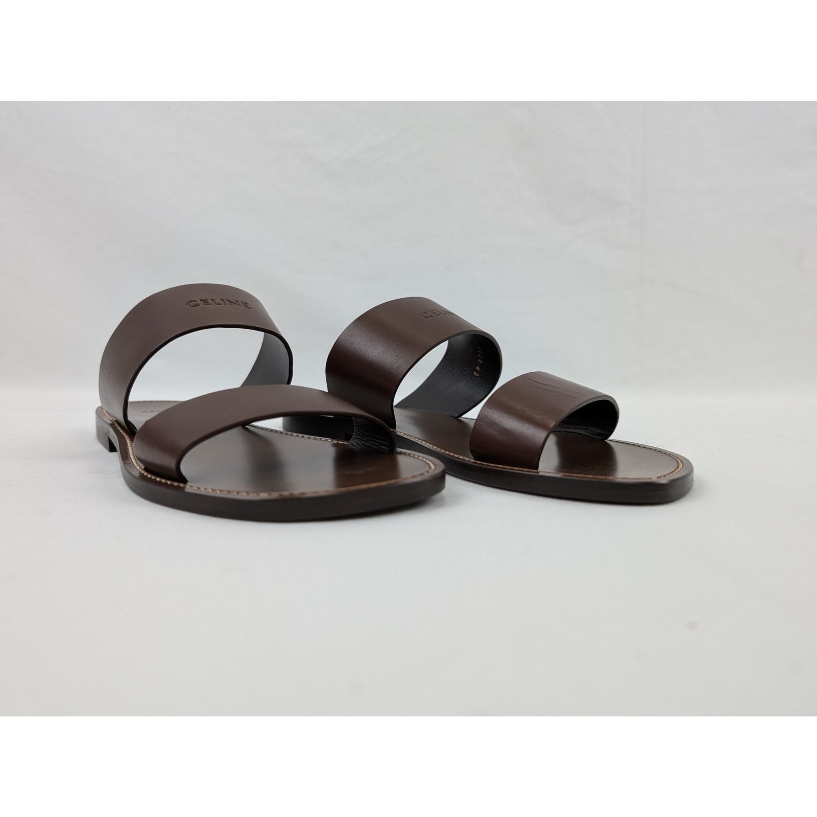 Celine o1rshd1 Calfskin-Vegetal Tanning Slides Slipper Dark Brown Size US 9 / EU 42 - 5 Thumbnail