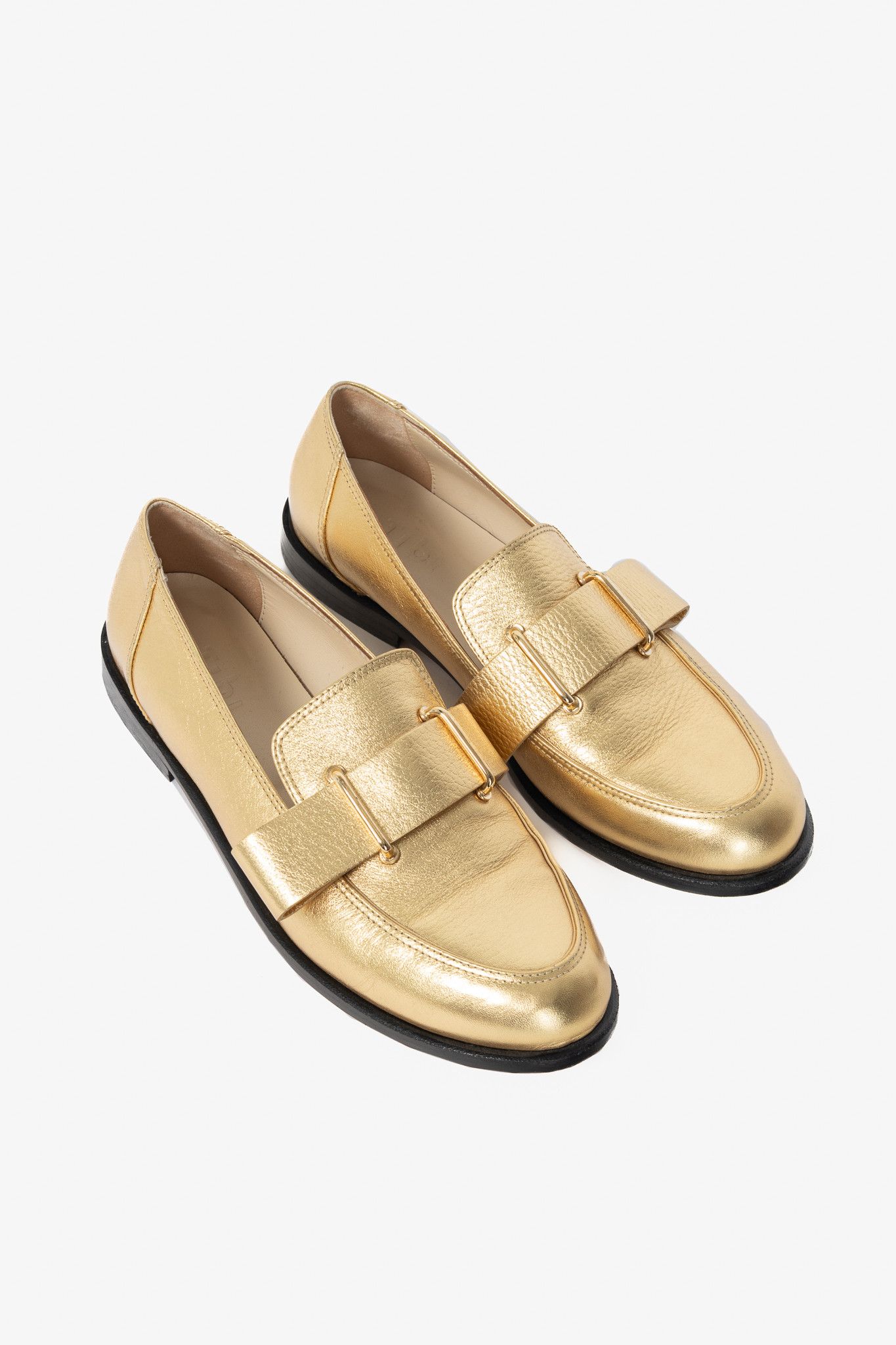 Tibi Tibi Morris Metallic Gold Leather Strap Loafers Size US 8 / IT 38 - 1 Thumbnail