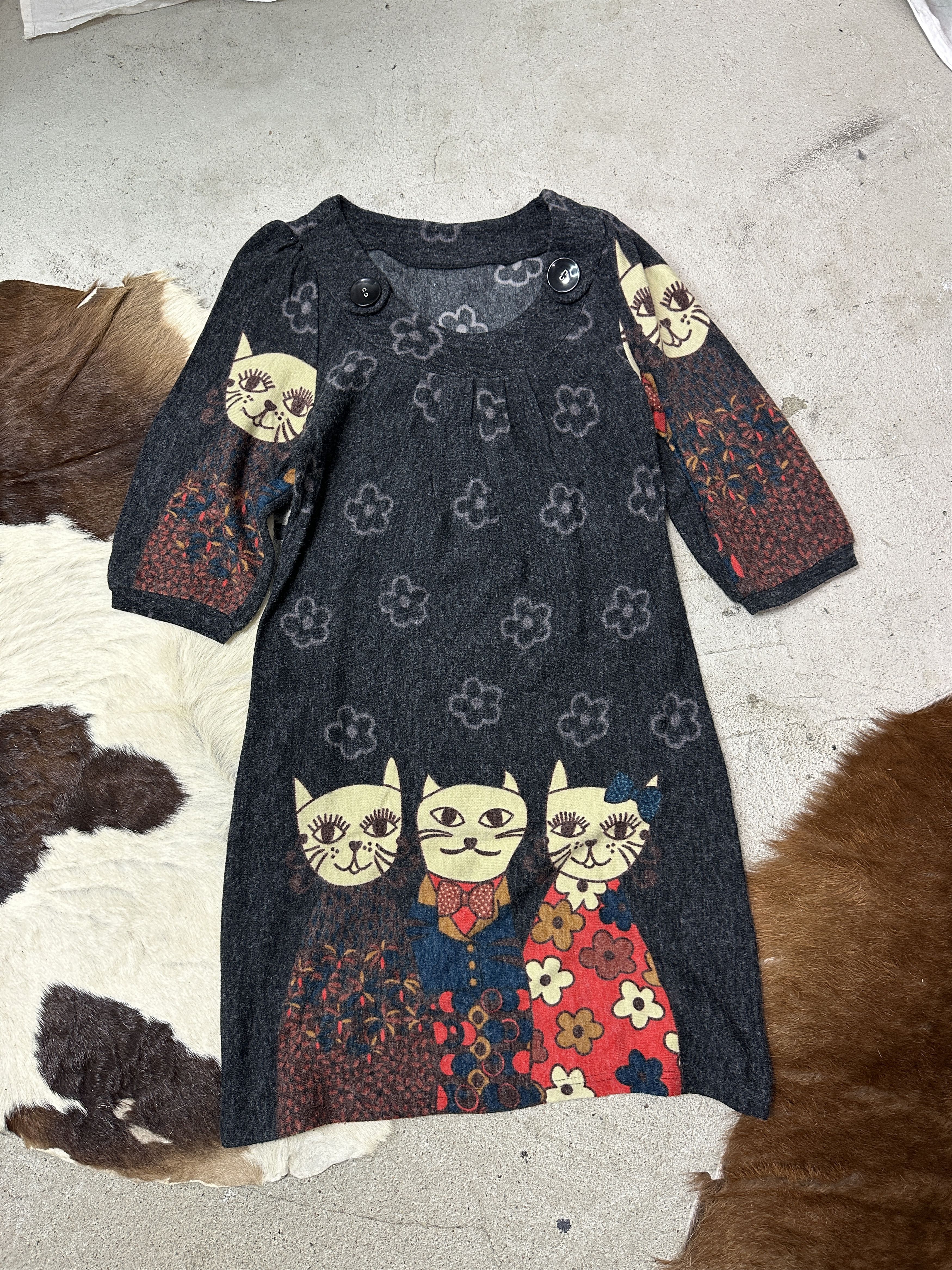Vintage Vintage Old School Artsy Printed Cats Printed Dress 90s Size S / US 4 / IT 40 - 2 Thumbnail