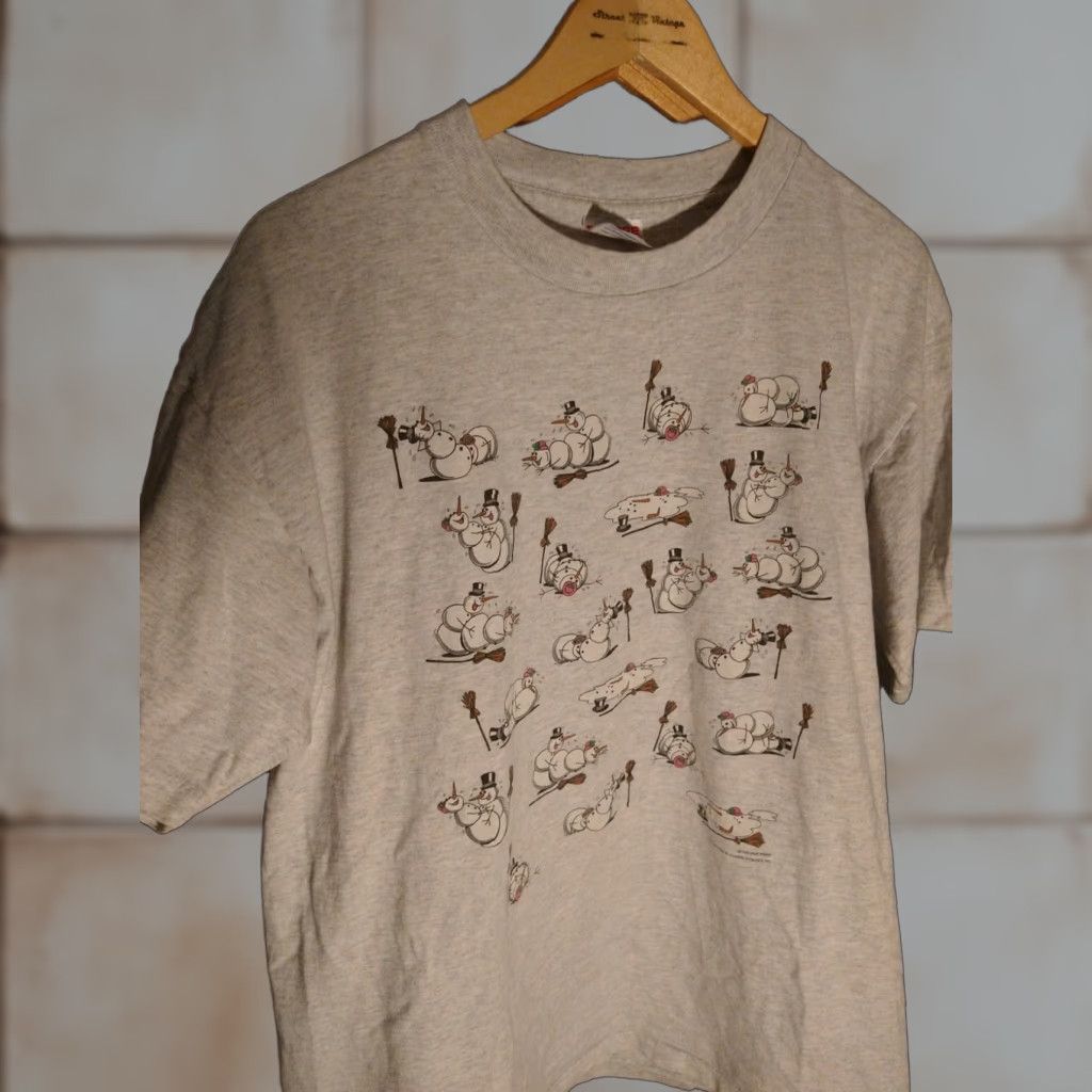 Vintage VINTAGE Made in USA Parody Snowman Positions XL 1992 Coast Trends Graphic Tee Mens XL Gray 100% Cotton Smokefree United States Softee Size US XL / EU 56 / 4 - 1 Thumbnail