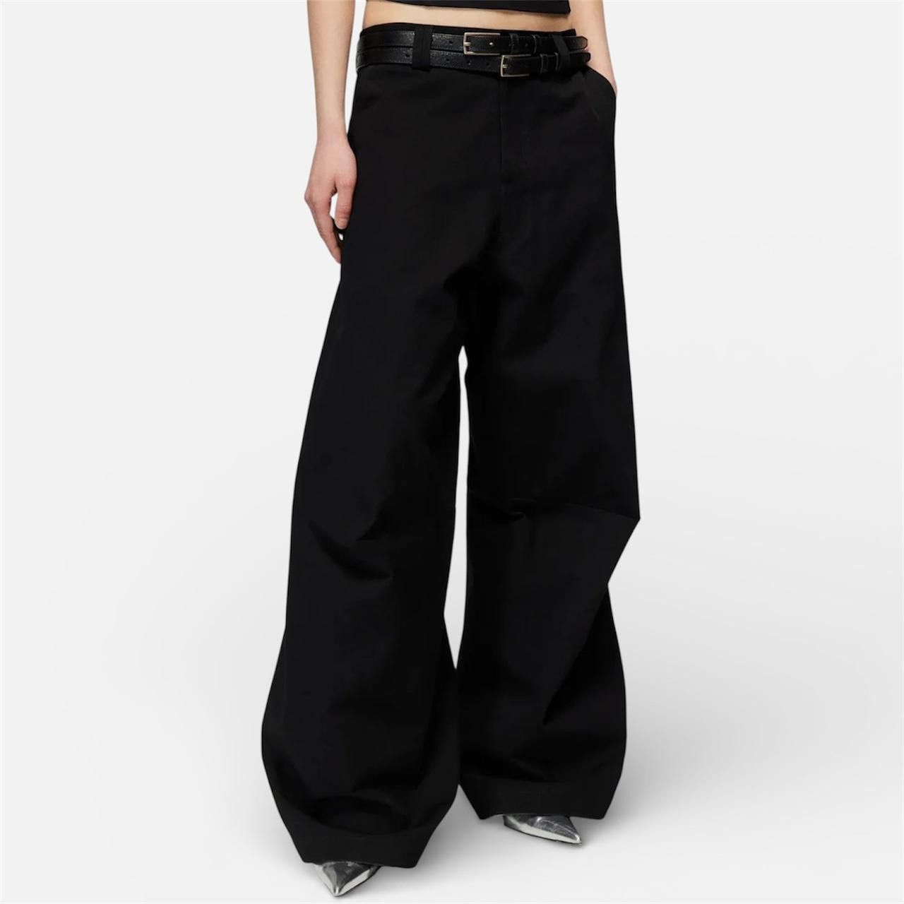 SIMPLE PROJECT Simple Project Black Wide-Leg Cotton Trousers + Darted Knees Size US 29 - 1 Thumbnail