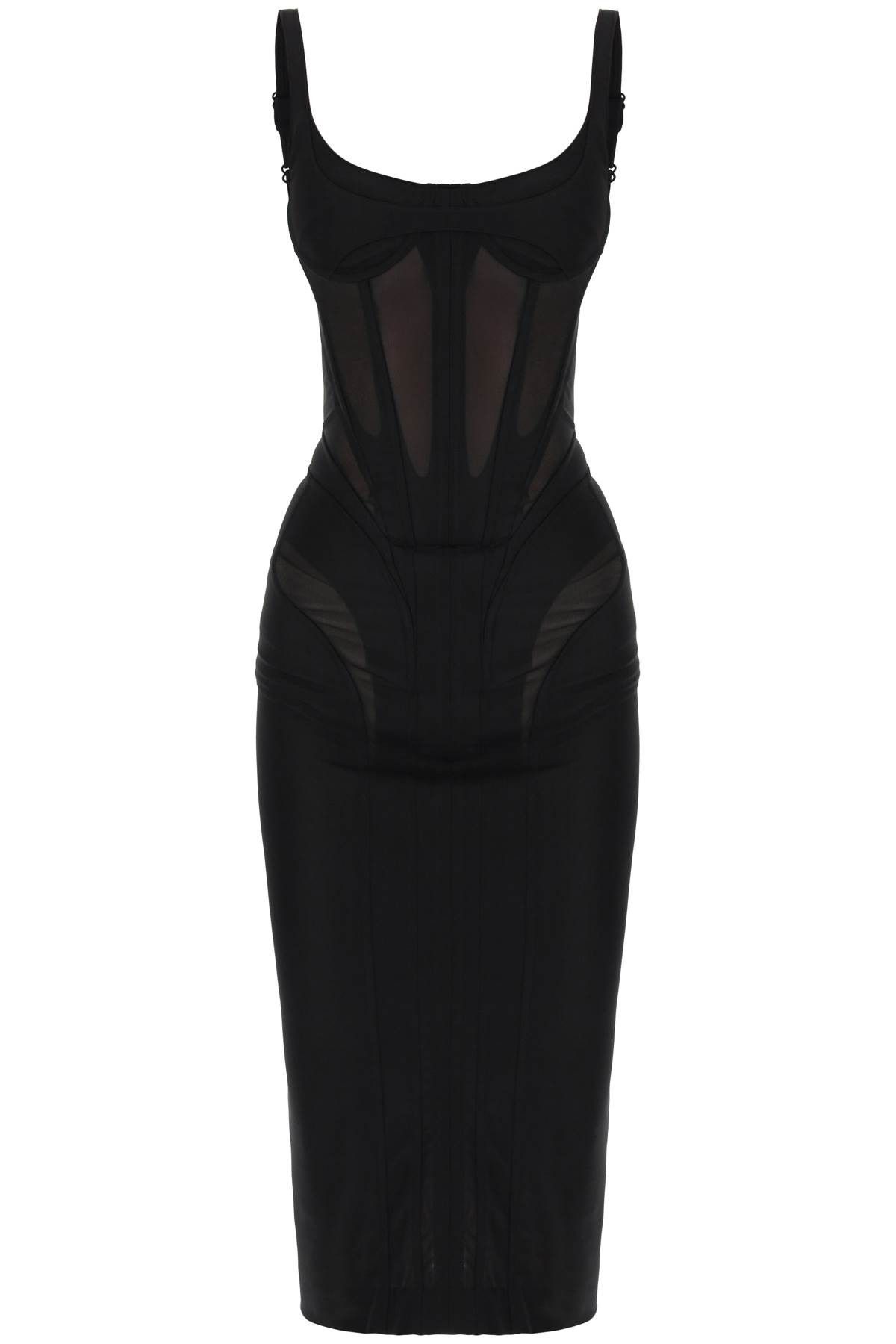 image of Mugler Midi Dress With Corset in Nero, Women's (Size Small)