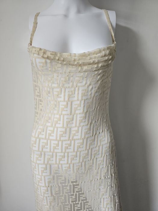 FENDI 1990s ZUCCA SHEER CREAM DRESS