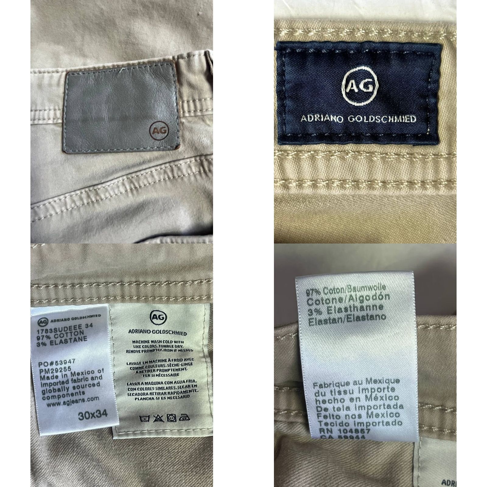 Vintage VINTAGE AG Adriano Goldschmied The Tellis Jeans Beige 34x30 Men Slim Straight Cotton Spandex USA N/A Size US 34 / EU 50 - 8 Thumbnail