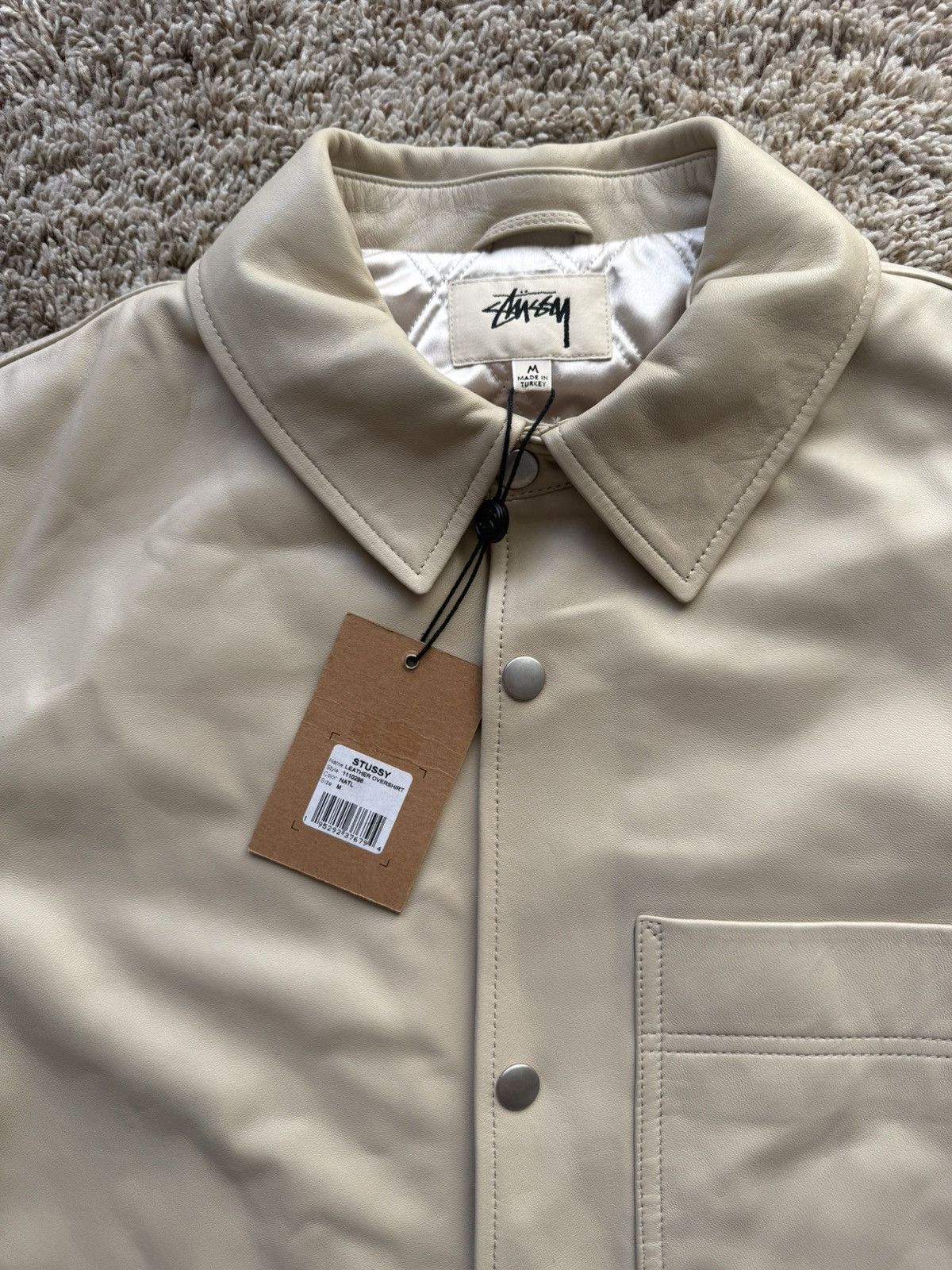 Stussy Stussy Leather Overshirt Jacket Natural Beige Size US M / EU 48-50 / 2 - 1 Thumbnail