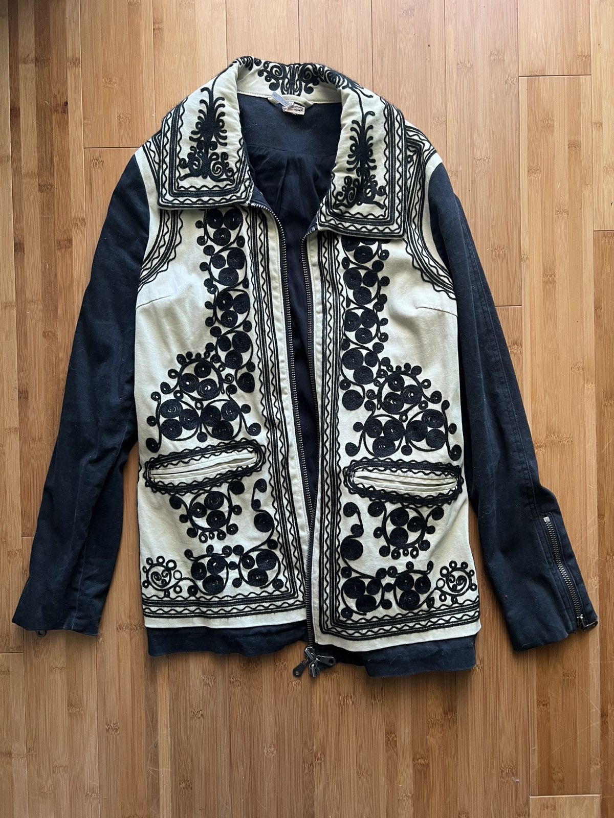 Free People Free People Black & White Embroidered Coat Size S / US 4 / IT 40 - 1 Thumbnail