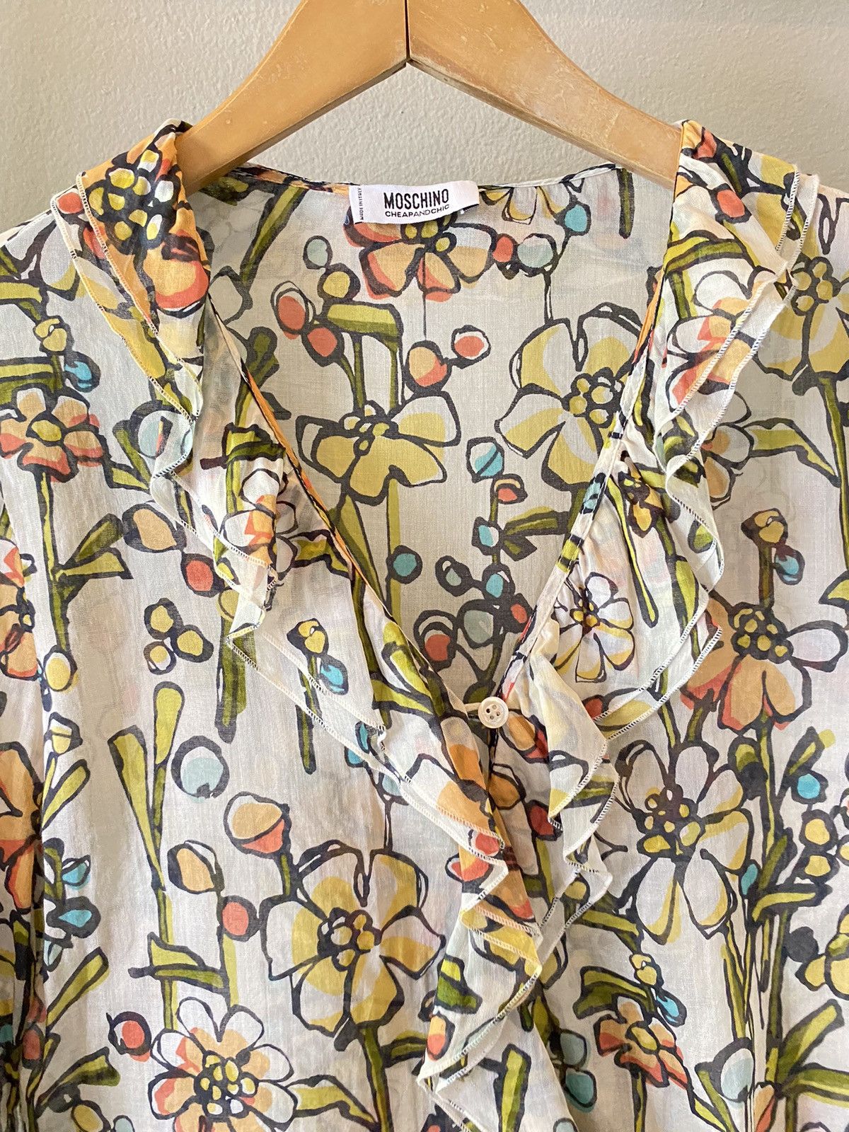 Moschino MOSCHINO Layered Ruffles Floral V-Neck Blouse Size S / US 4 / IT 40 - 4 Thumbnail