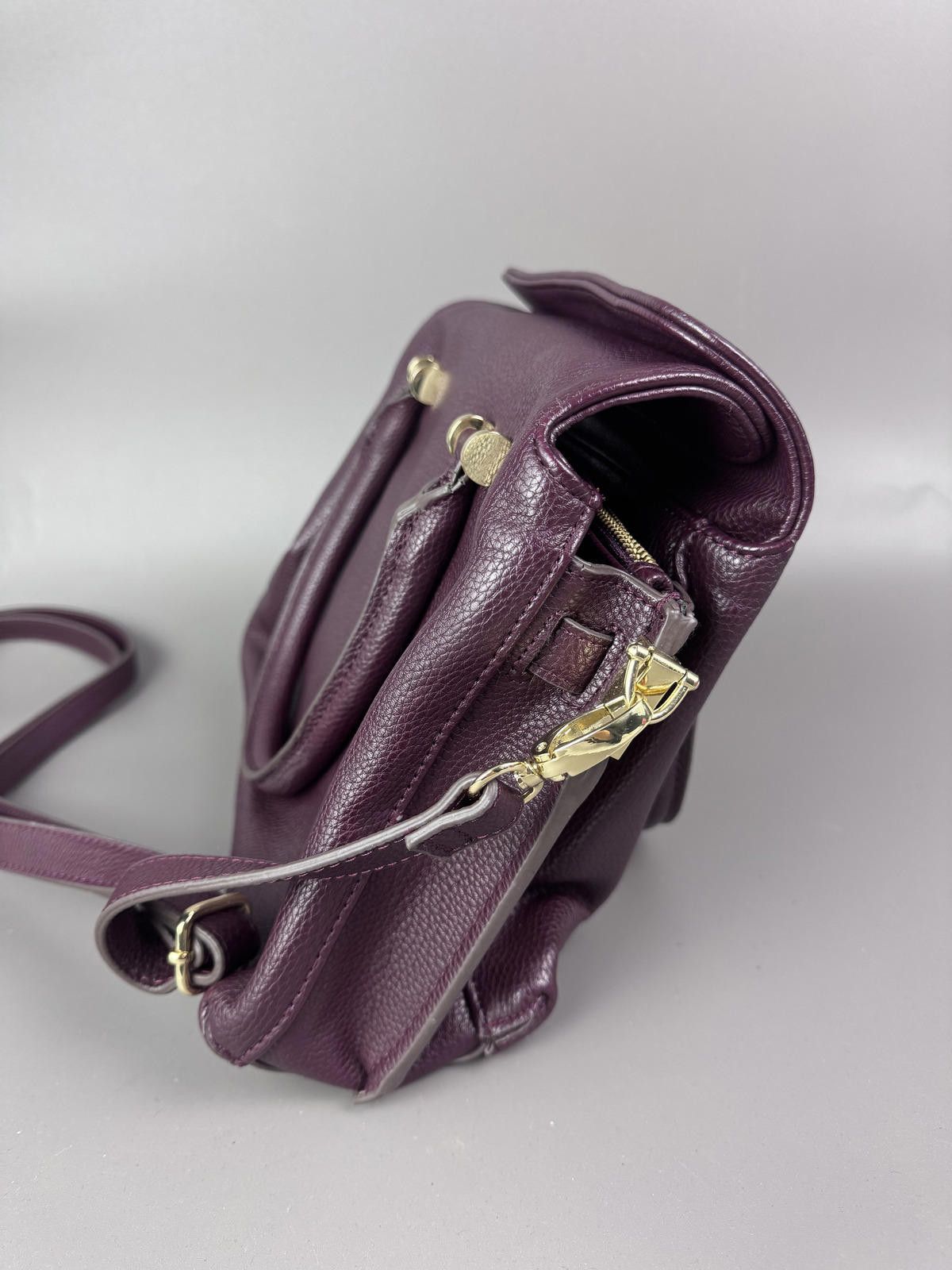 Jasper Conran Jasper Conran Purple Leather Handbag with Gold Acces Size ONE SIZE - 3 Thumbnail