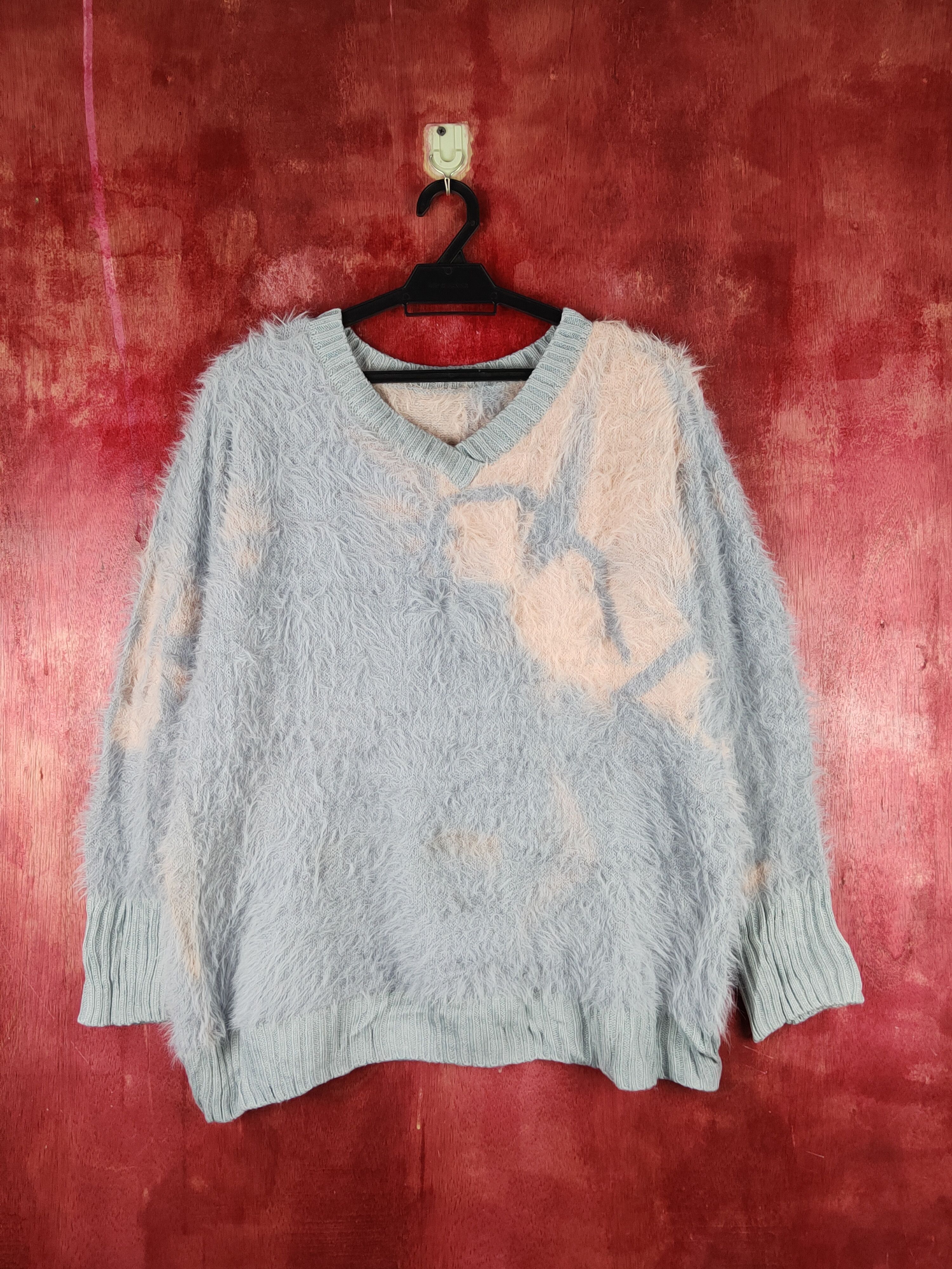 Aran Isles Knitwear × Japanese Brand × Vintage Japan faded Blue Shag Shaggy Fur Mohair Knitwear #S1937 Size L / US 10 / IT 46 - 1 Thumbnail