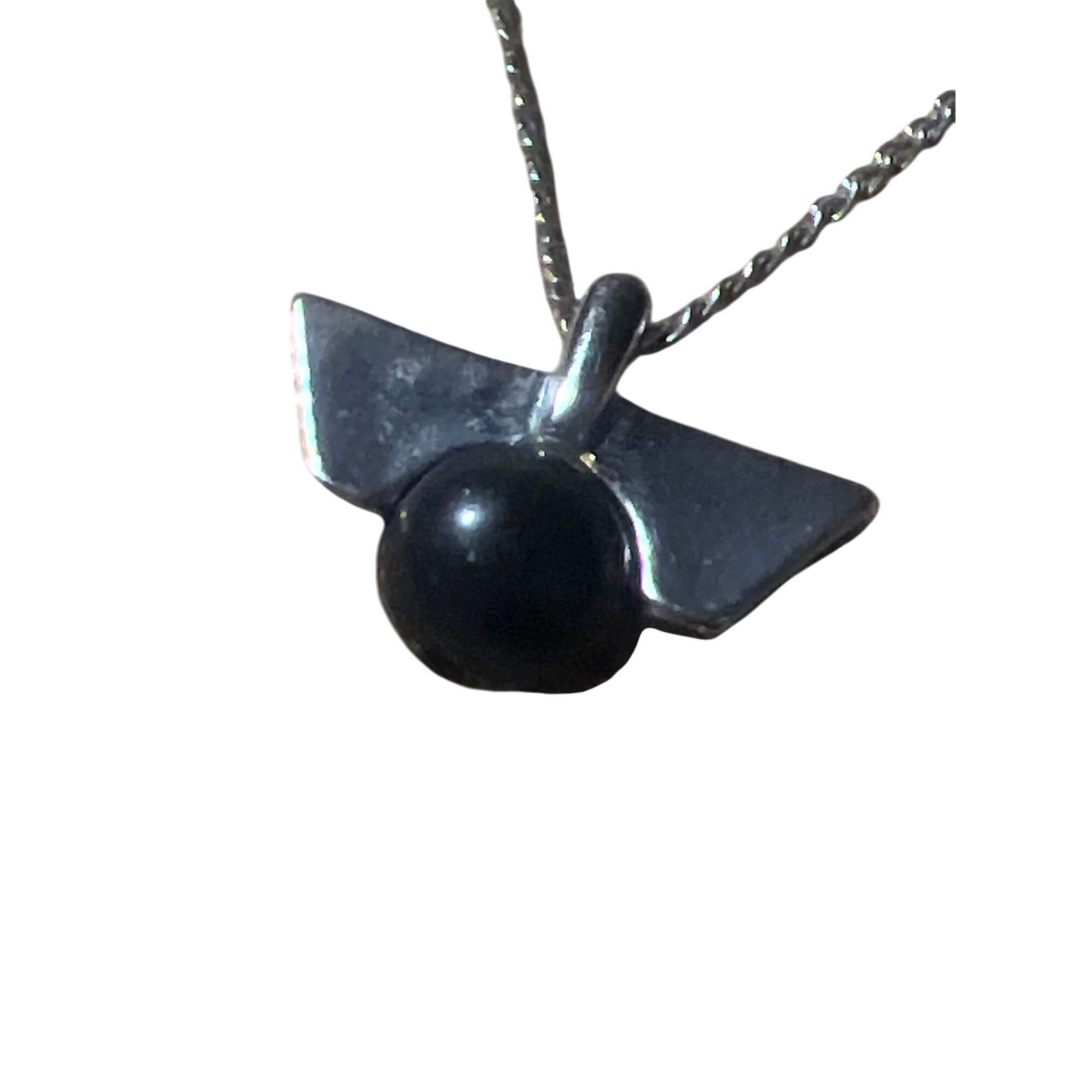 Other Freedom Silver Tone Necklace Black Bead Wing Pendant Moderni Size ONE SIZE - 2 Thumbnail