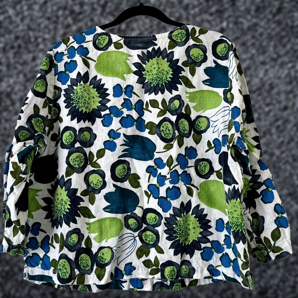 Vintage Hot Cotton Womens Floral Print 3/4 Sleeve Top XL White Round Neck Blouse Size XL / US 12-14 / IT 48-50 - 1 Thumbnail