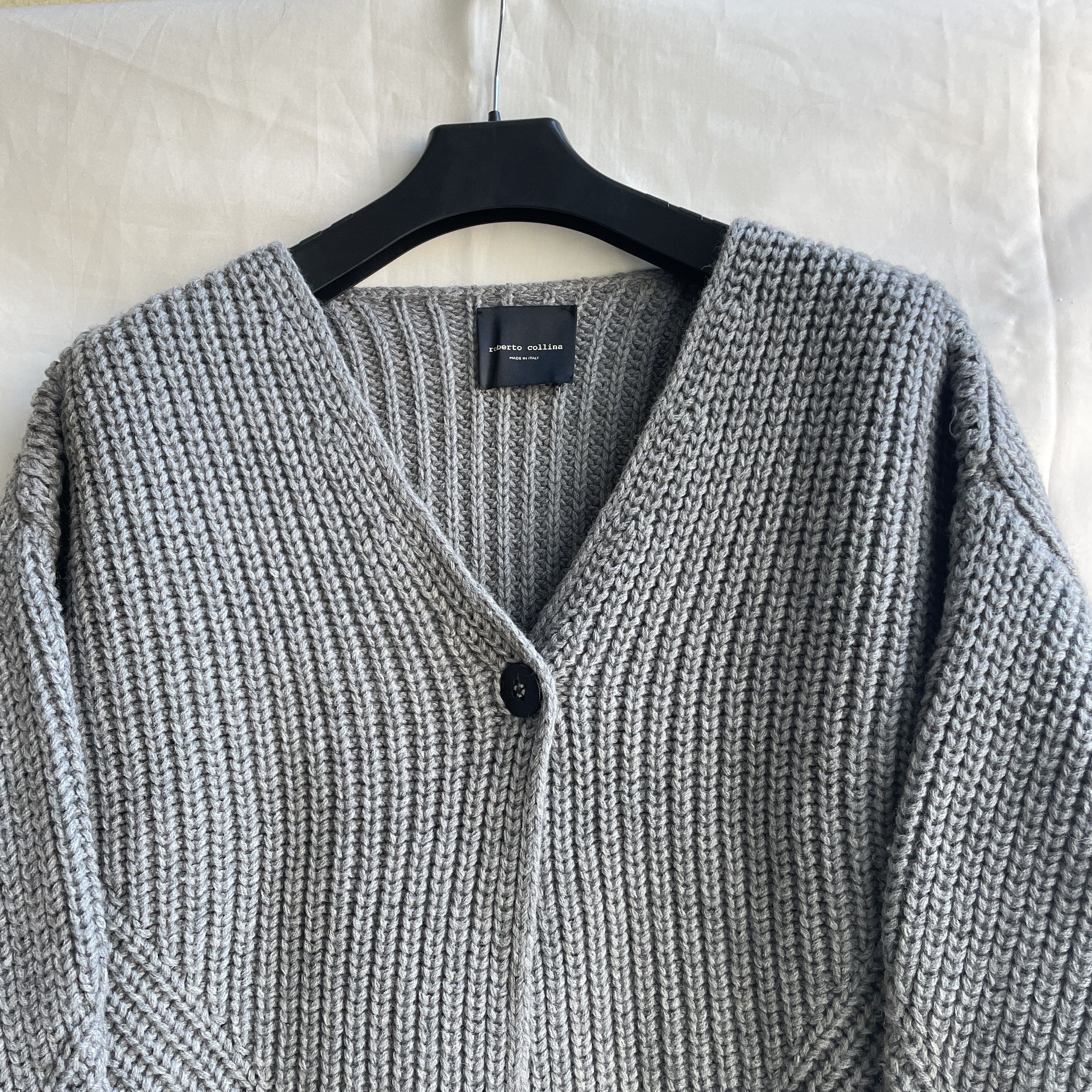 Roberto Collina Roberto Collina Womens Chunky Rib Knit Сropped Wool Cardigan Size L / US 10 / IT 46 - 3 Thumbnail