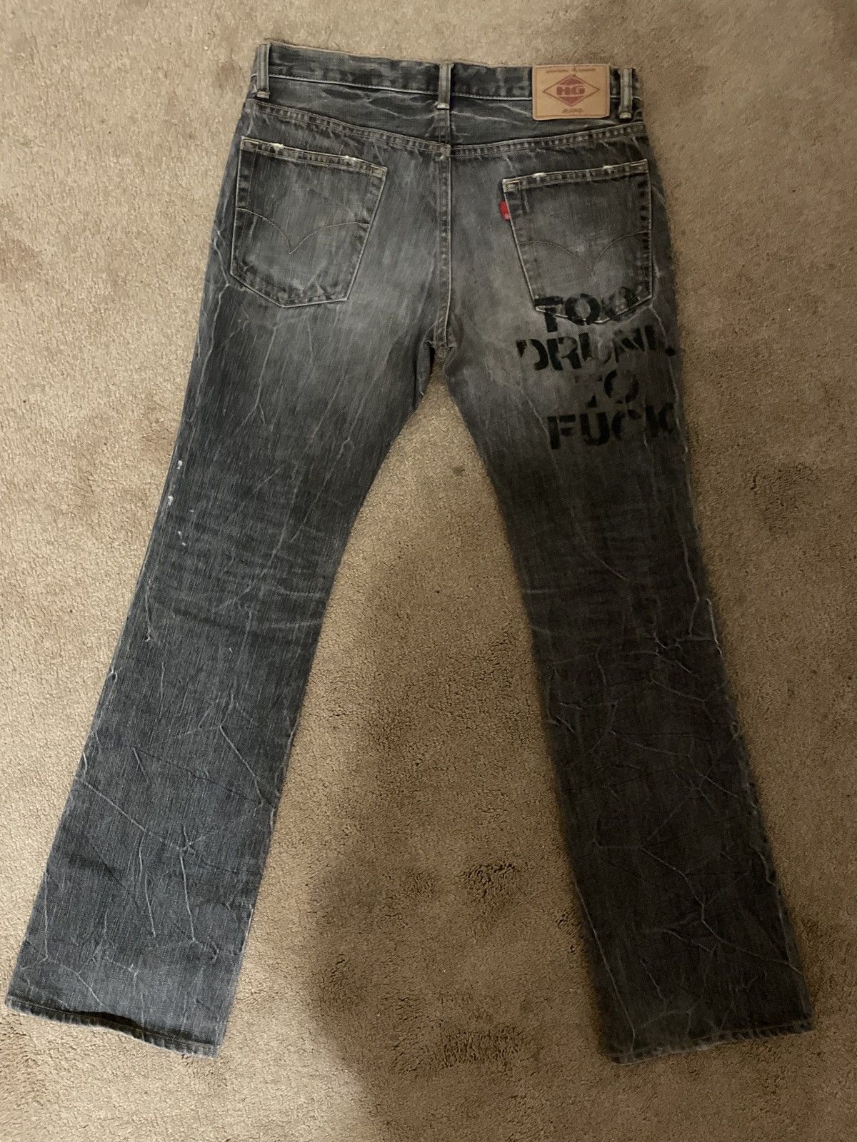 image of Hysteric Glamour Too Drunk Too Fuck Jeans in Grey, Women's (Size 30)