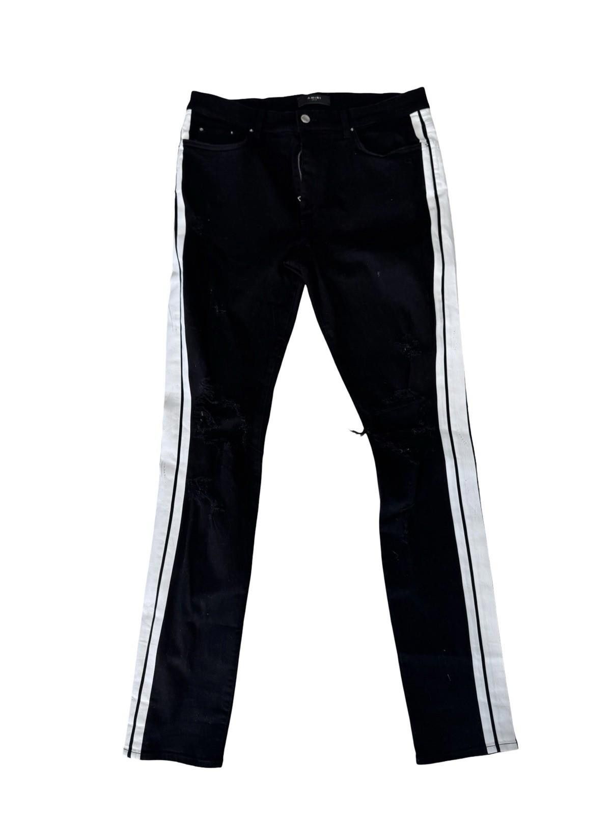 Amiri Black Distressed Jeans White Side Stripe Size 38