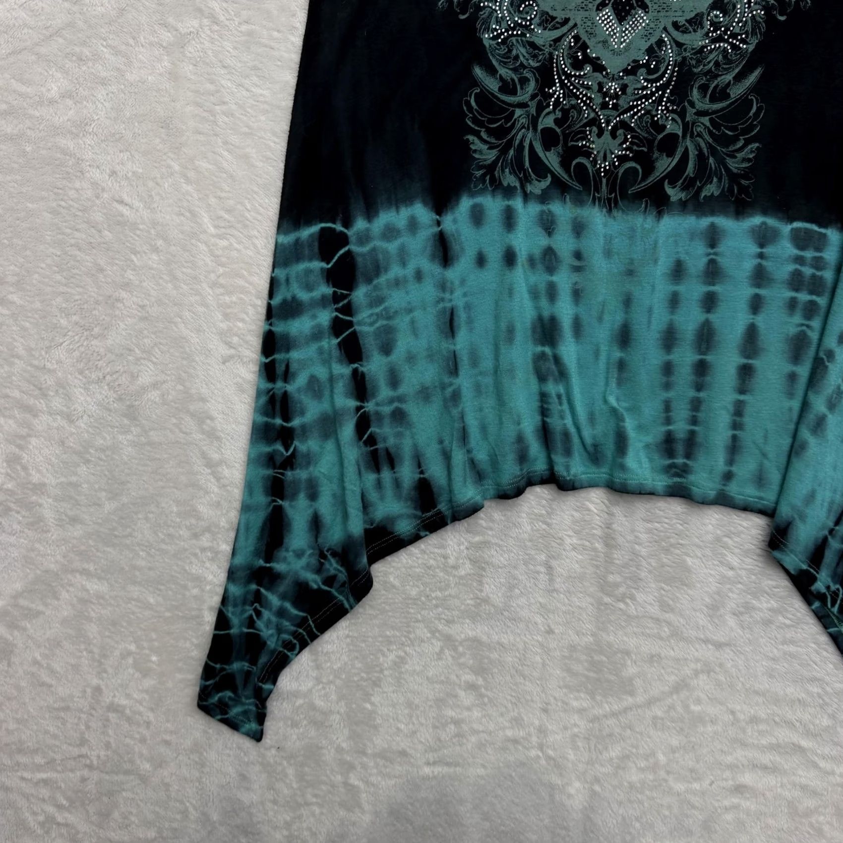 Altea Vocal Shirt Womens M Black Teal Fleur De Lis Rhinestone Tunic Top USA Shirt Womens M Black Teal Rhinestone Tunic Top USA Size M / US 6-8 / IT 42-44 - 7 Thumbnail