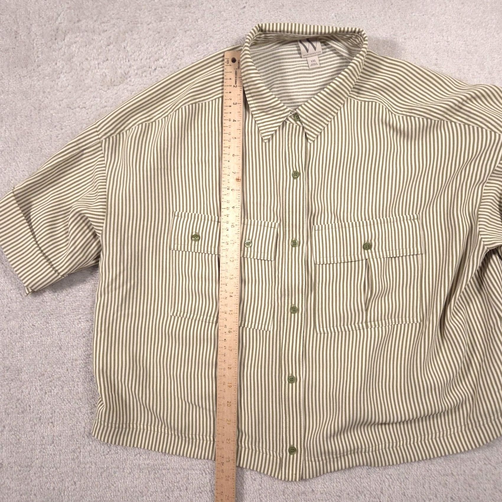 Worthington Worthington Shirt Womens XXL Green Stripe Button Front Collared Short Sleeve Top Size XXL / US 16-18 / IT 52-54 - 5 Thumbnail