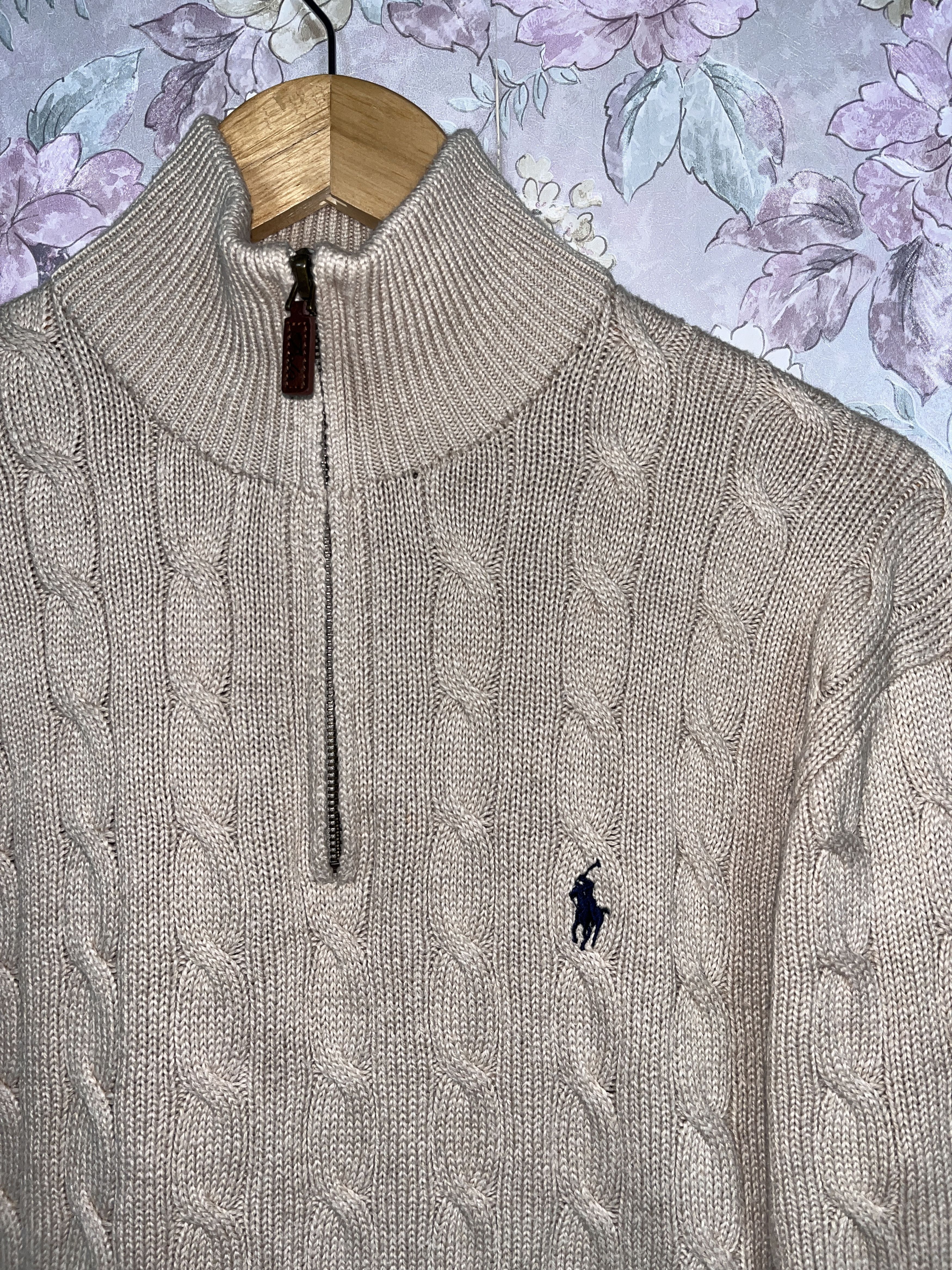 Polo Ralph Lauren Polo Ralph Lauren Beige quarter zip cable knit sweater Size US M / EU 48-50 / 2 - 2 Thumbnail