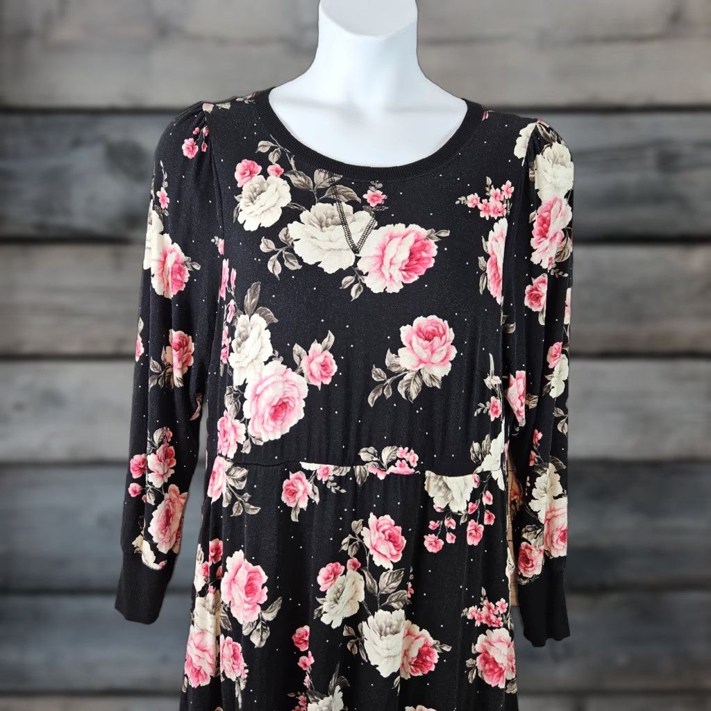 Torrid Torrid Womens Mini Super Soft Puff Sleeve Skater Dress Sz 1 Black Pink Floral Size XL / US 12-14 / IT 48-50 - 1 Thumbnail