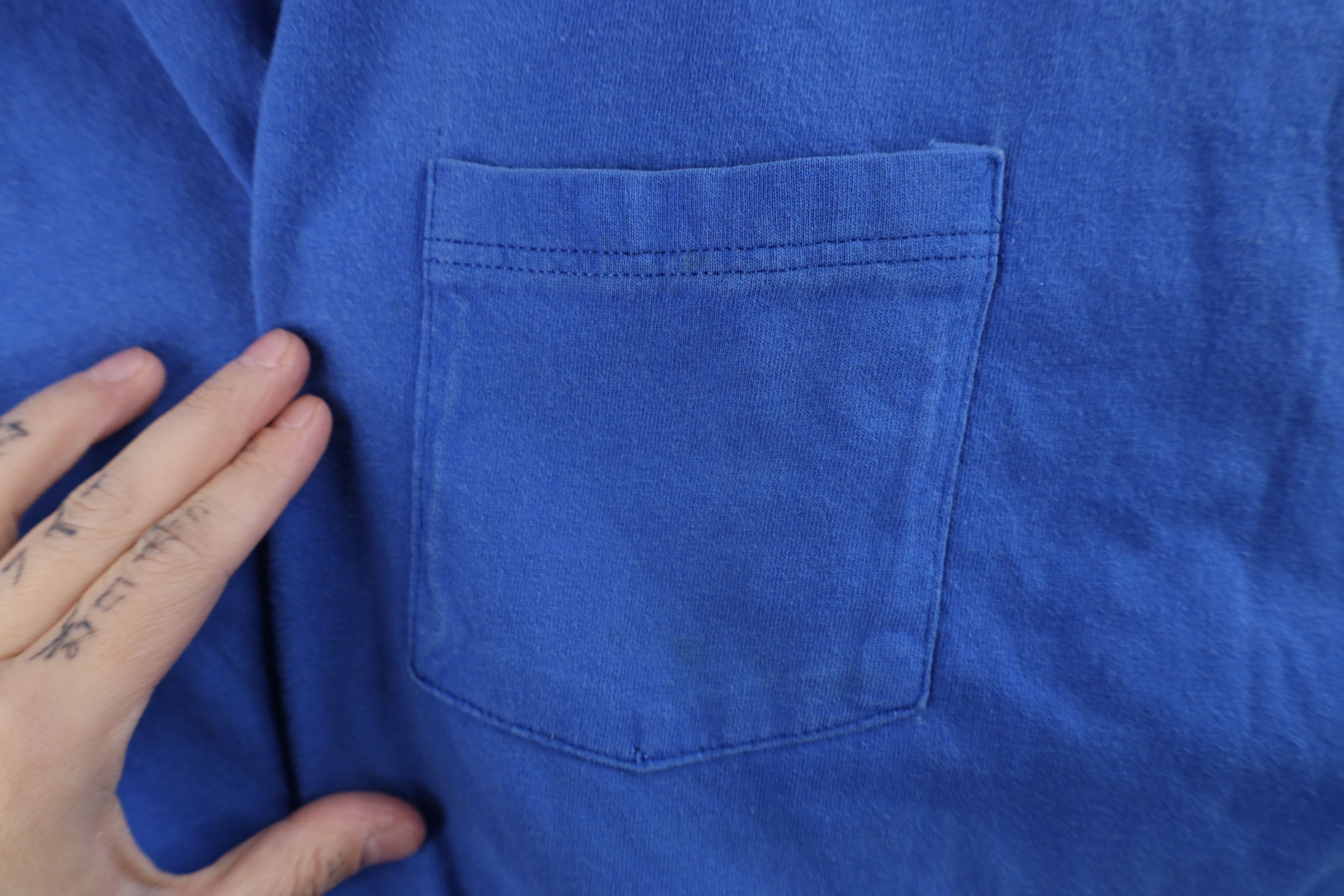 Hanes × Vintage Vintage 90s Hanes Blank Heavy Cotton Pocket T-Shirt Blue USA Size US XL / EU 56 / 4 - 5 Thumbnail