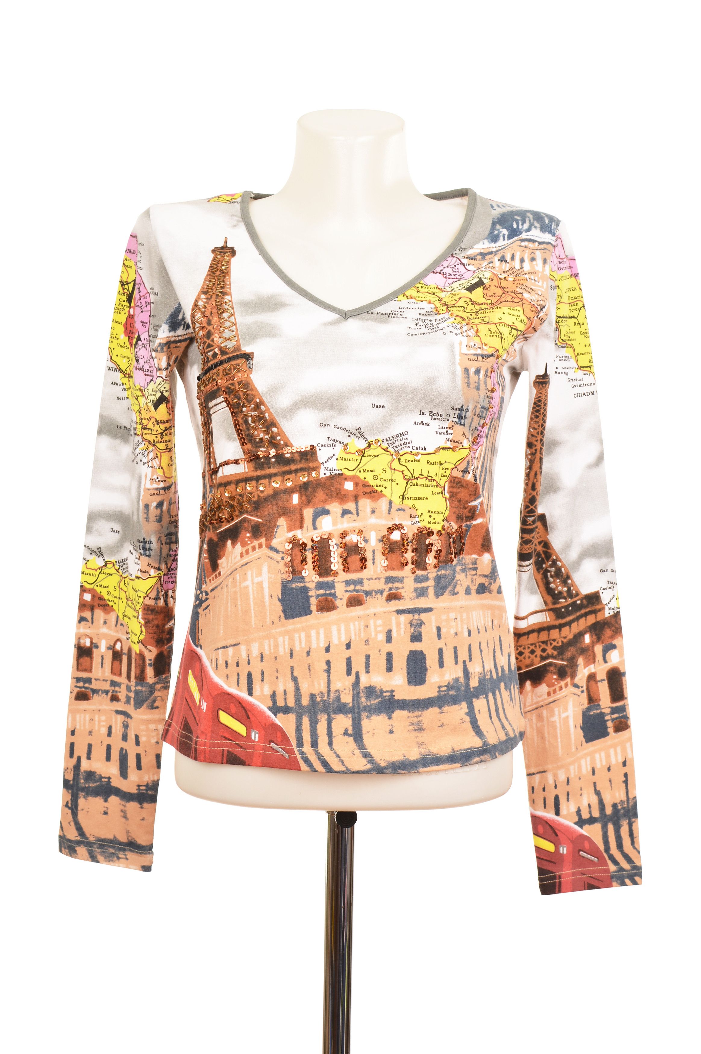 Vintage Save the Queen Eiffel Tower Fullprint Top Shirt Blouse Size M / US 6-8 / IT 42-44 - 1 Thumbnail