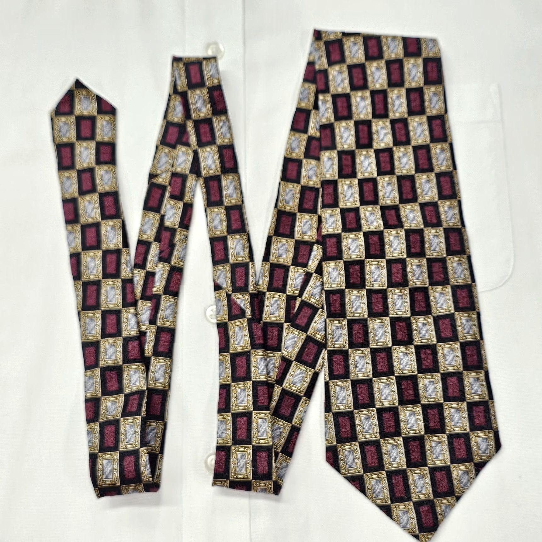 Countess Mara VINTAGE Countess Mara Necktie Men's Black Mirror Pattern Office Work Designer Silk USA Size ONE SIZE - 2 Thumbnail
