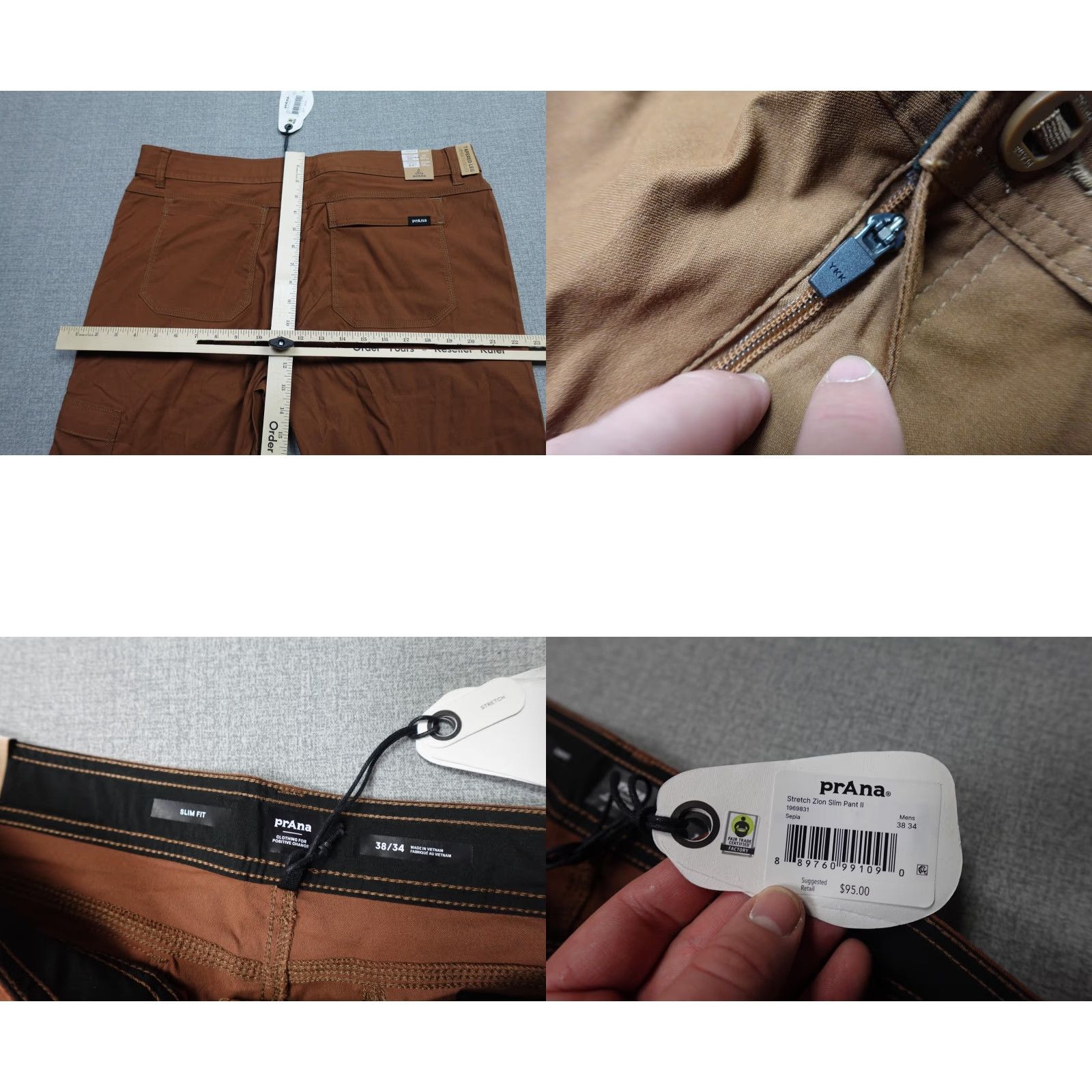 Prana prAna Stretch Zion Slim Pant II Men 38x34 Brown Hiking Travel Khakis Outdoor NWT Size US 38 / EU 54 - 8 Thumbnail
