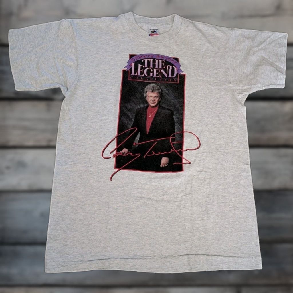 Fruit Of The Loom VINTAGE Conway Twitty The Legend Tee Shirt Gray L US Made 90s Single Stitch Country Music Mens T-Shirt Size US L / EU 52-54 / 3 - 1 Thumbnail