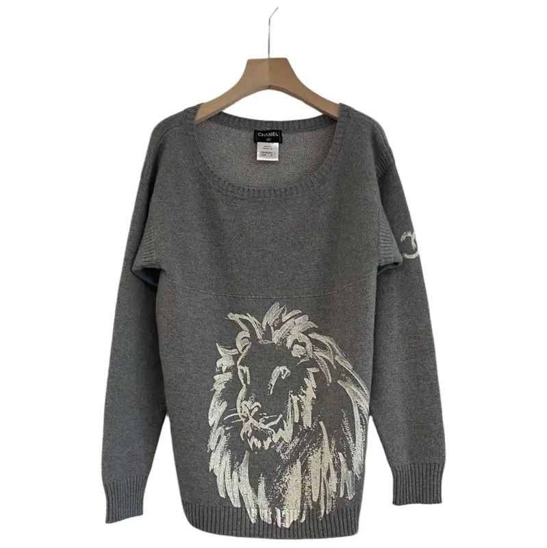 Chanel Chanel Gray Wool Blend Sweater with Lion Design 0089 Size M / US 6-8 / IT 42-44 - 1 Thumbnail