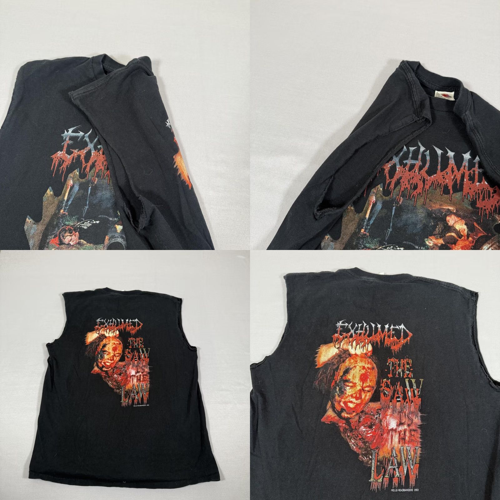Fruit Of The Loom VINTAGE Fruit of the Loom Exhumed The Saw Is The Law Sleeveless T-Shirt Mens L Black Graphic Print Band Music Horror Death Metal Size US L / EU 52-54 / 3 - 8 Thumbnail