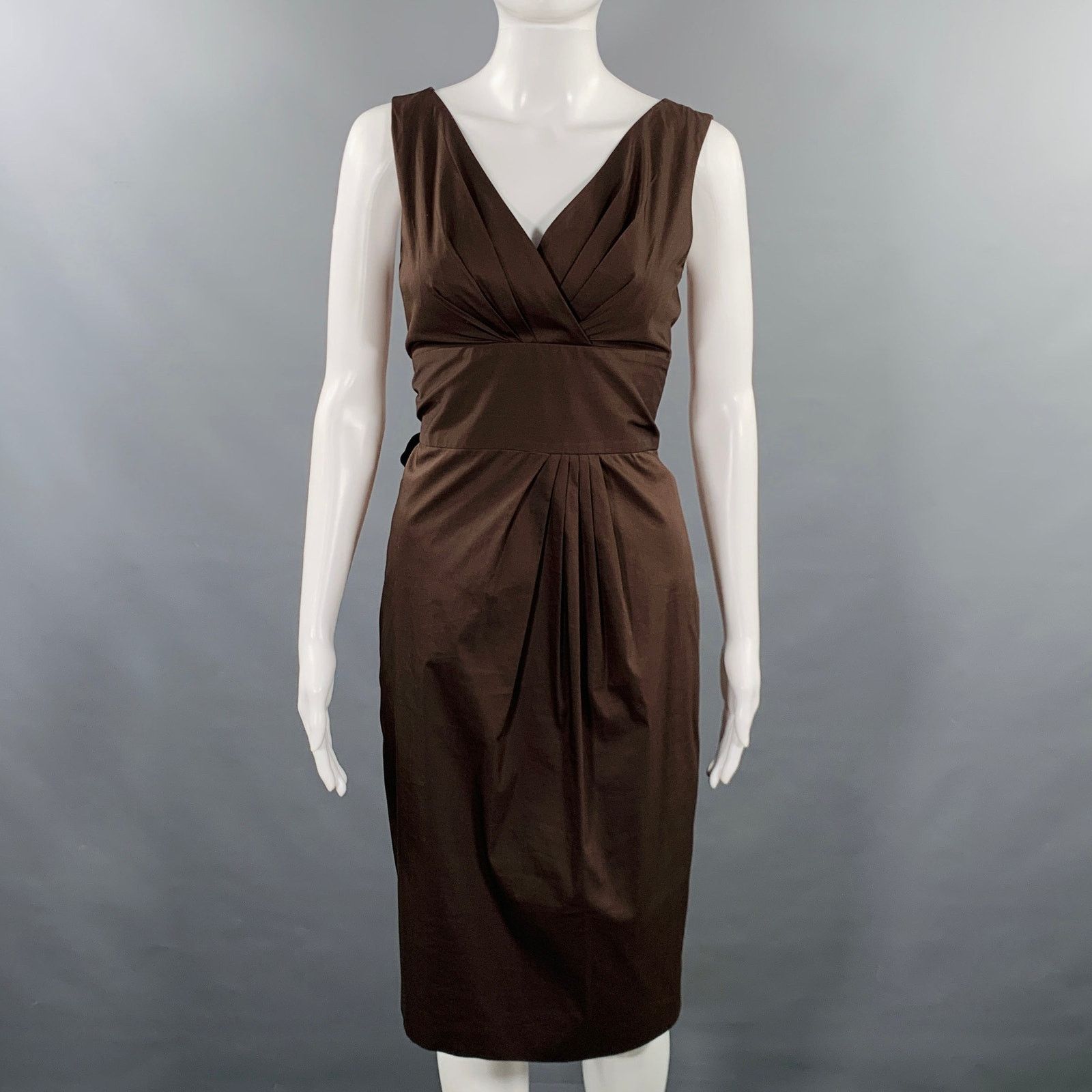 Max Mara 6 Brown Cotton Blend Pleated Knee Length Cocktail Dress Size M / US 6-8 / IT 42-44 - 1 Thumbnail