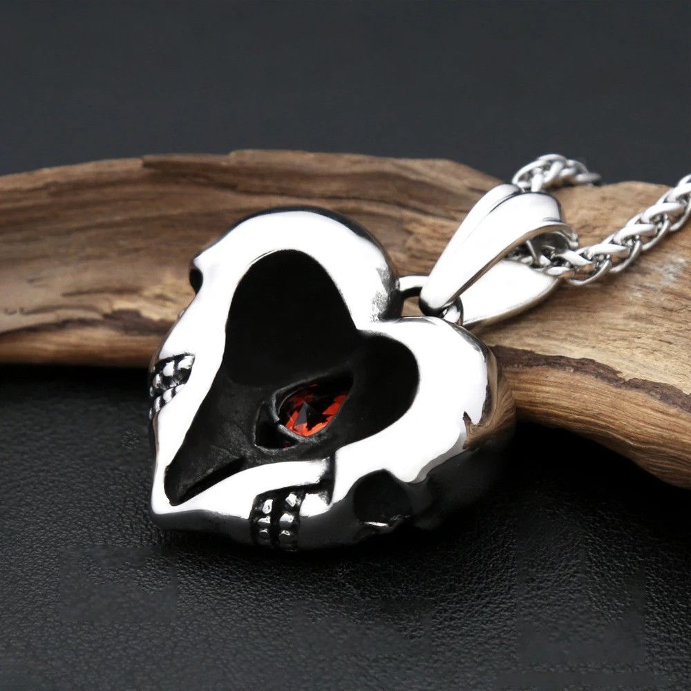 Other Vintage Love Heart Skull Red Gemstone Pendant Necklace Size ONE SIZE - 3 Thumbnail