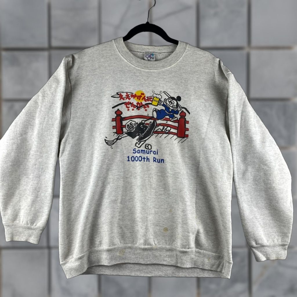 Vintage VINTAGE Cal Cru Sweater Mens Large Gray 90s USA Made Double Side Samurai Run Crew Neck Pullover Size US L / EU 52-54 / 3 - 1 Thumbnail
