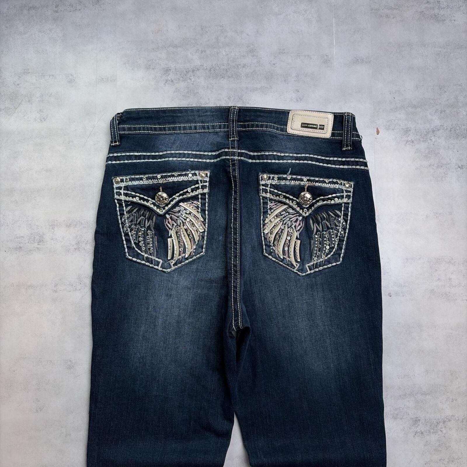 Other Y2K Blue Sexy Couture Grunge Gothic Bootcut Denim Jeans Size 31" - 3 Thumbnail
