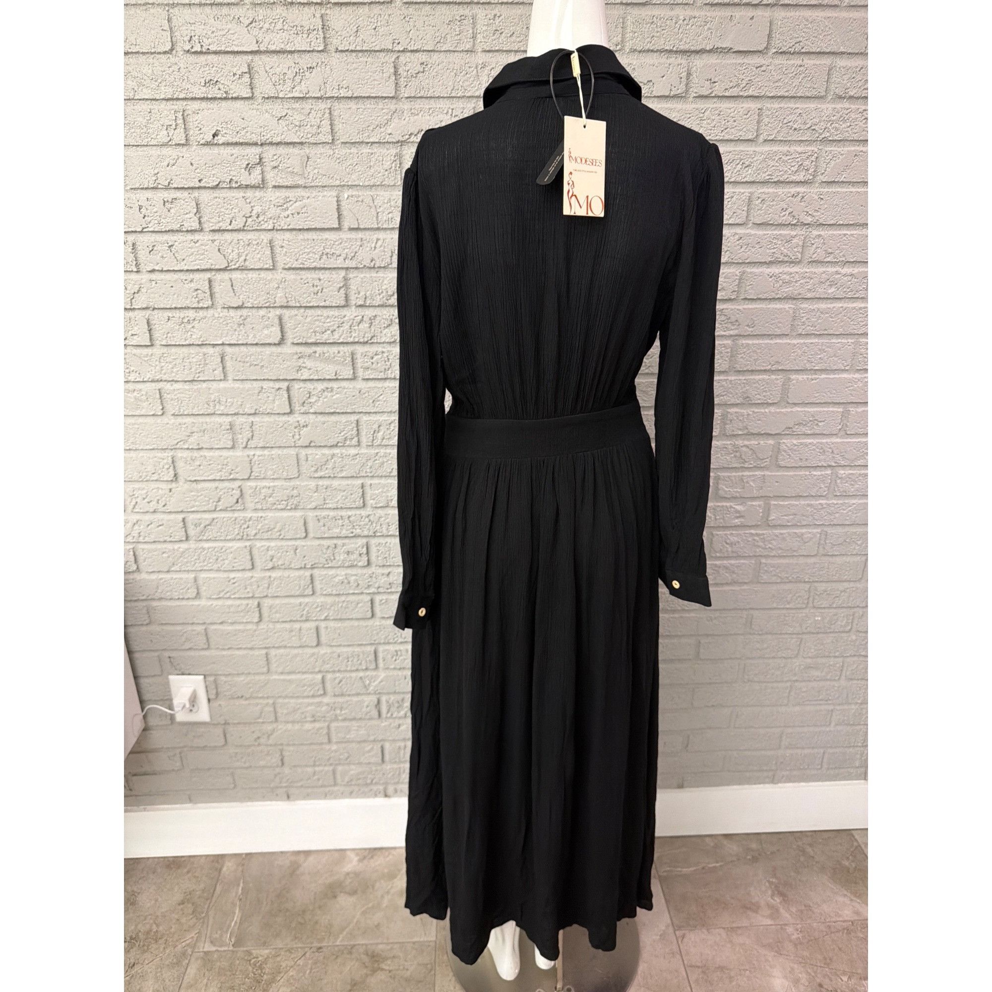 Other Modesees Women's Black Crinkled Cotton Long Sleeve Shirt Dre Size S / US 4 / IT 40 - 7 Thumbnail